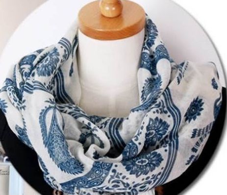 White blue totem flower long scarf 00832