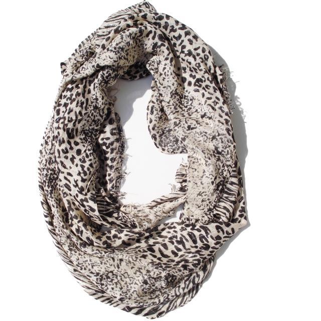 Beige black leopard extra long scarf 00834