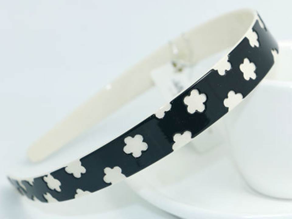 Black white flowers Acylic headband 00995