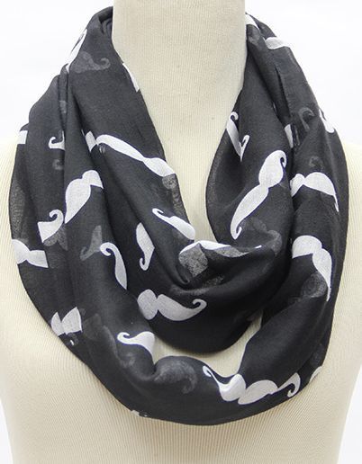 Black white moustache infinity scarf 01173