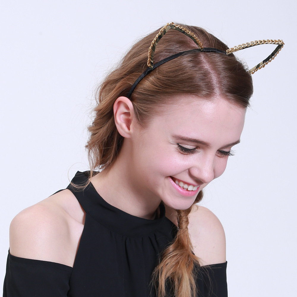 Gold chain large cat ears headband 01033
