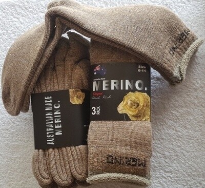 3pair packs Fawn colour Merino Socks - made in Australia, from Australian merino sheep fibre. 3pair packs Fawn colour Merino Socks - made in Australia, from Australian merino sheep fibre.
