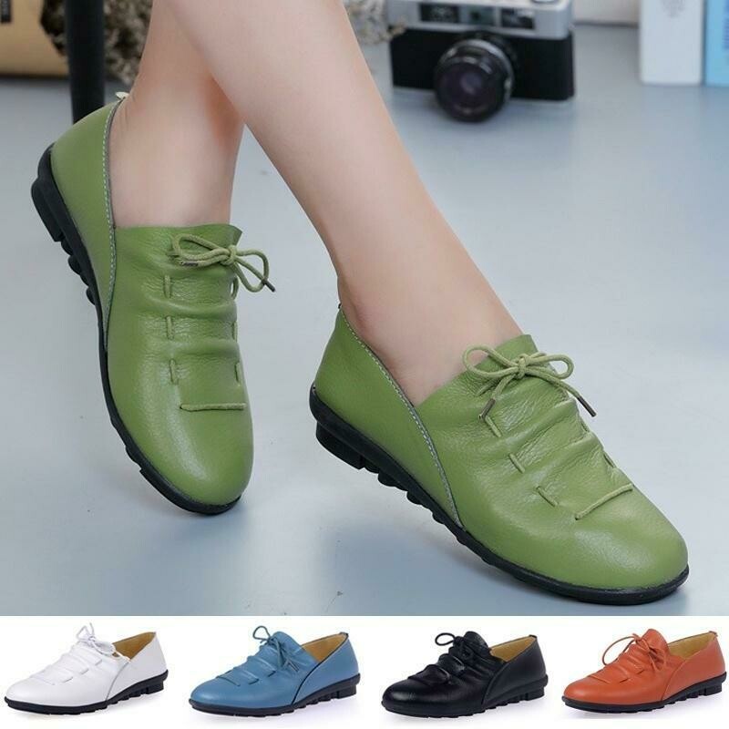 leather flat shoes ladies