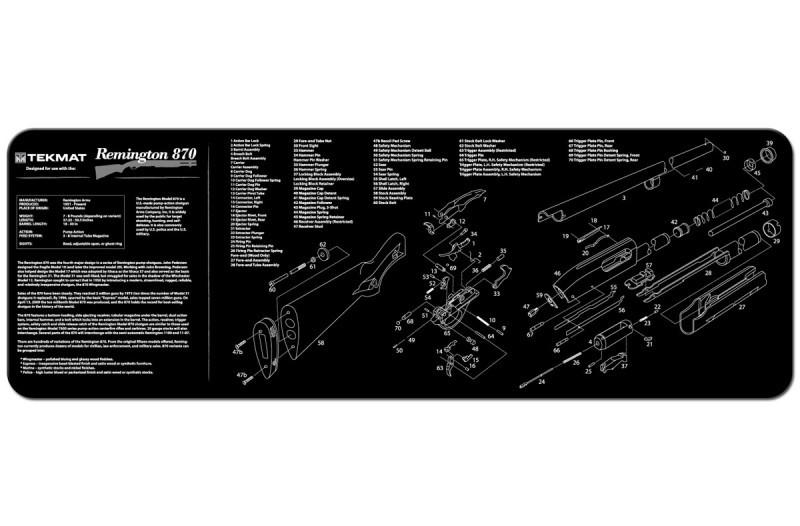 Remington 870 Shotgun Armorers Gun Cleaning Bench Mat Exploded View Schematic