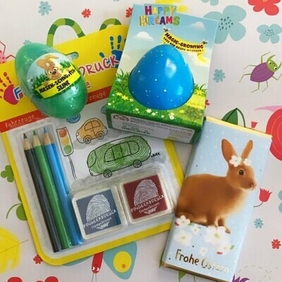 Osterpaket mit Fingerdruck-Set, magischem Ei, Hasen-Slime und Schoki Osterpaket mit Fingerdruck-Set, magischem Ei, Hasen-Slime und Schoki