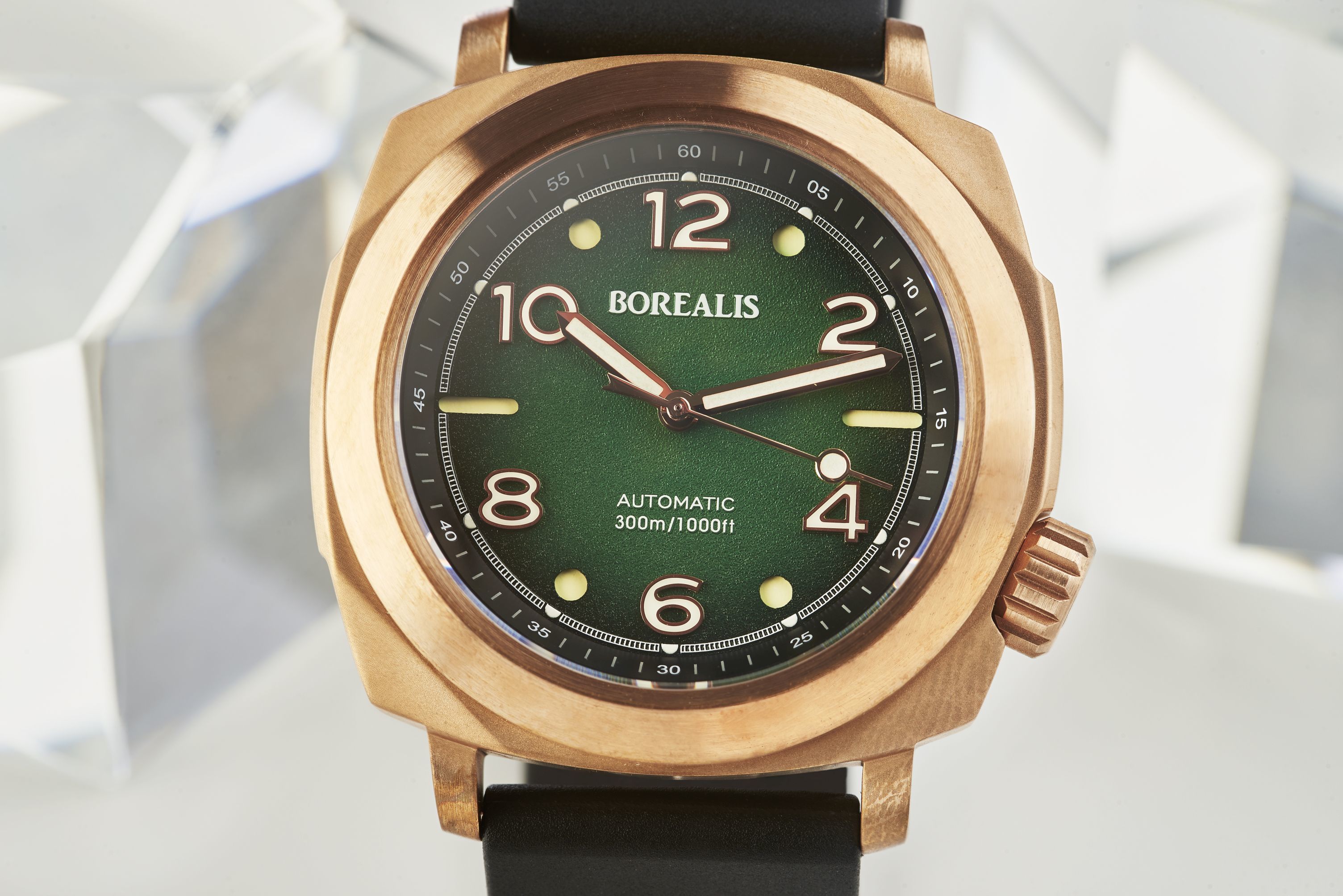 Borealis Navale CuSn8 Bronze 300m Diver Watch Miyota 9015 Fumed Green Version FF Fixed Bezel BNAVALEFFGREEN