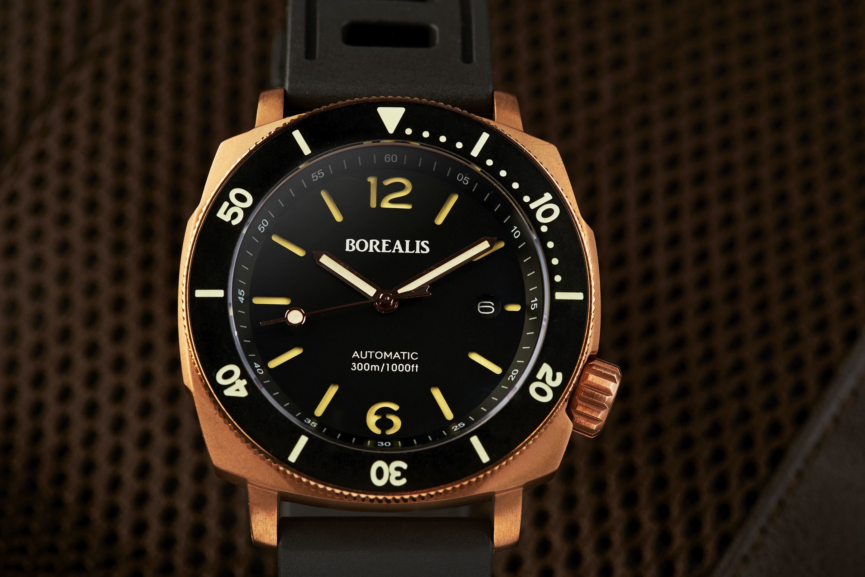Borealis Navale CuSn8 Bronze 300m Diver Watch Miyota 9015 Black Dial Version AR Rotating Bezel BNAVALEARBLACK