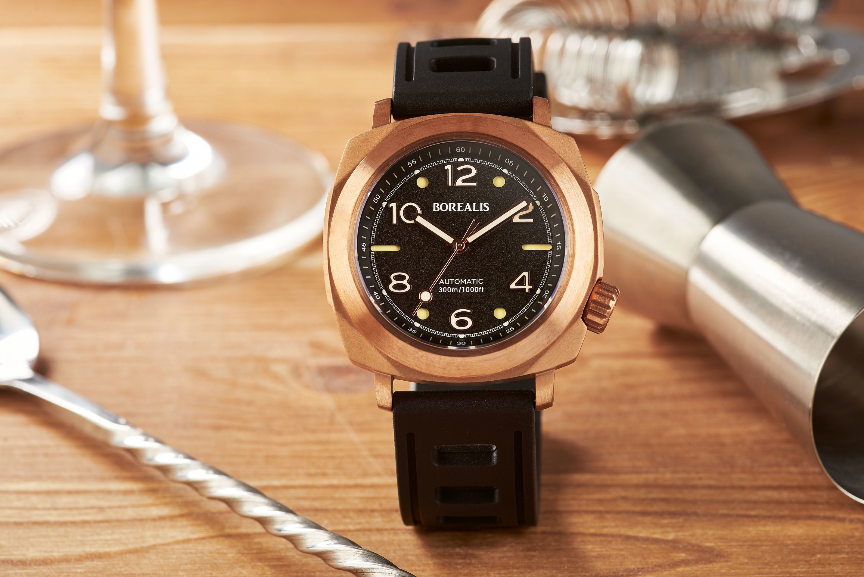 Borealis Navale CuSn8 Bronze 300m Diver Watch Miyota 9015 Black Version BF Fixed Bezel BNAVALEBFBLACK