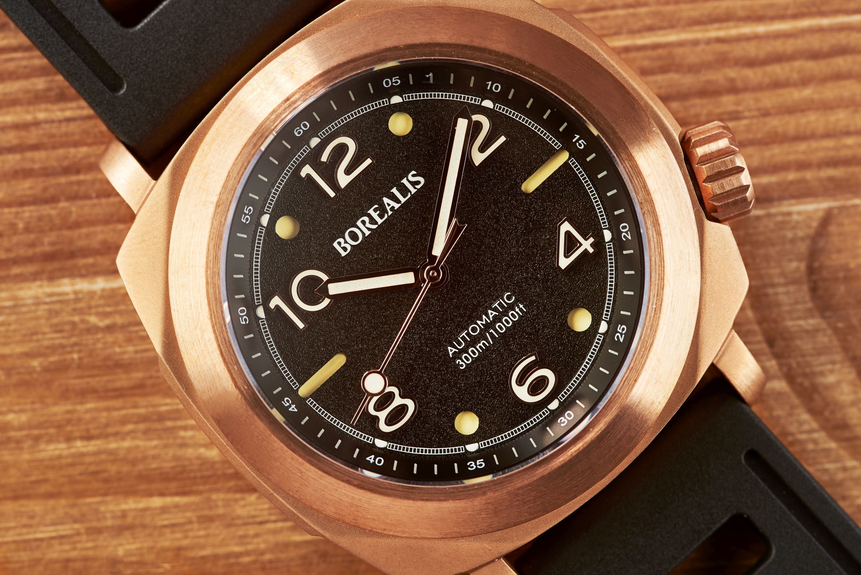 Borealis Navale CuSn8 Bronze 300m Diver Watch Miyota 9015 Black Version BF Fixed Bezel