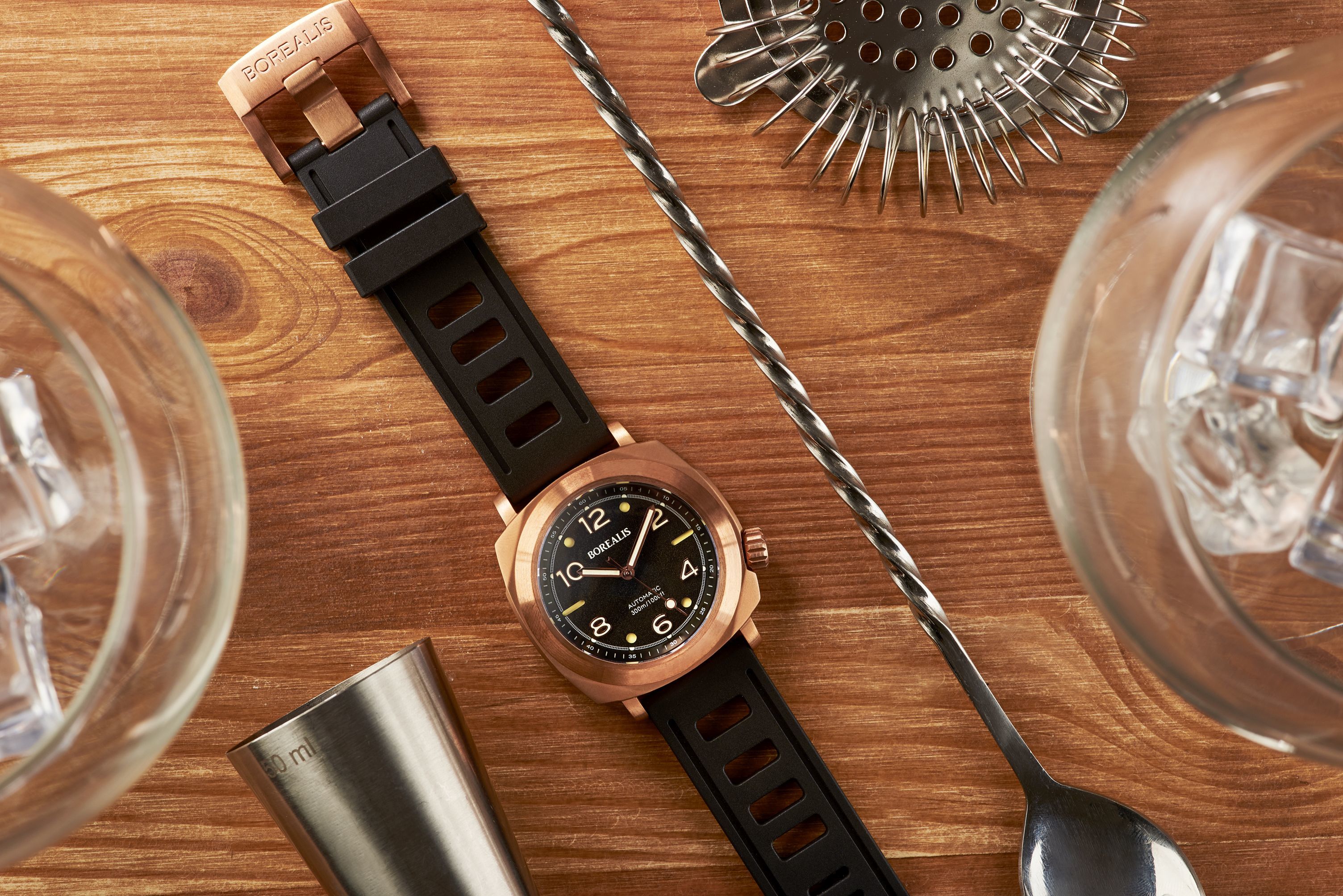 Borealis Navale CuSn8 Bronze 300m Diver Watch Miyota 9015 Black Version BF Fixed Bezel