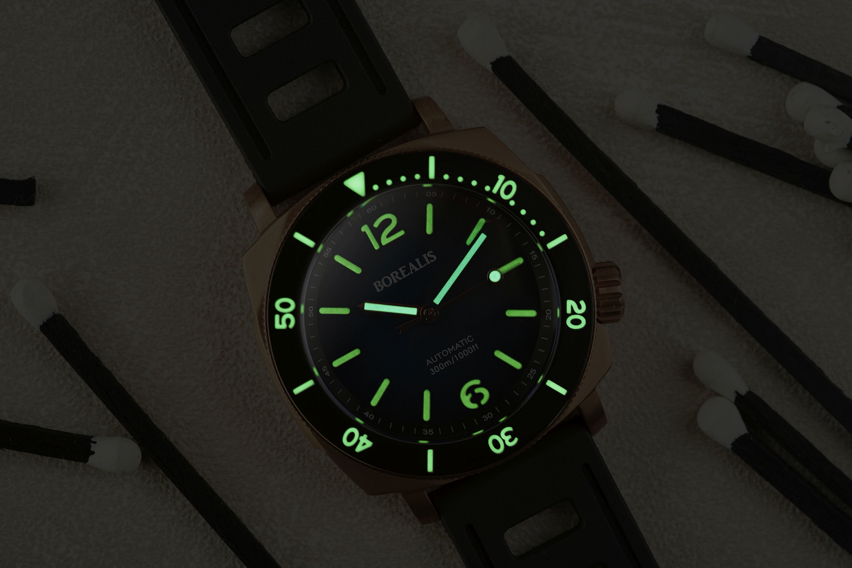 Borealis Navale CuSn8 Bronze 300m Diver Watch Miyota 9015 Blue Fumed Dial Version CR Rotating Bezel