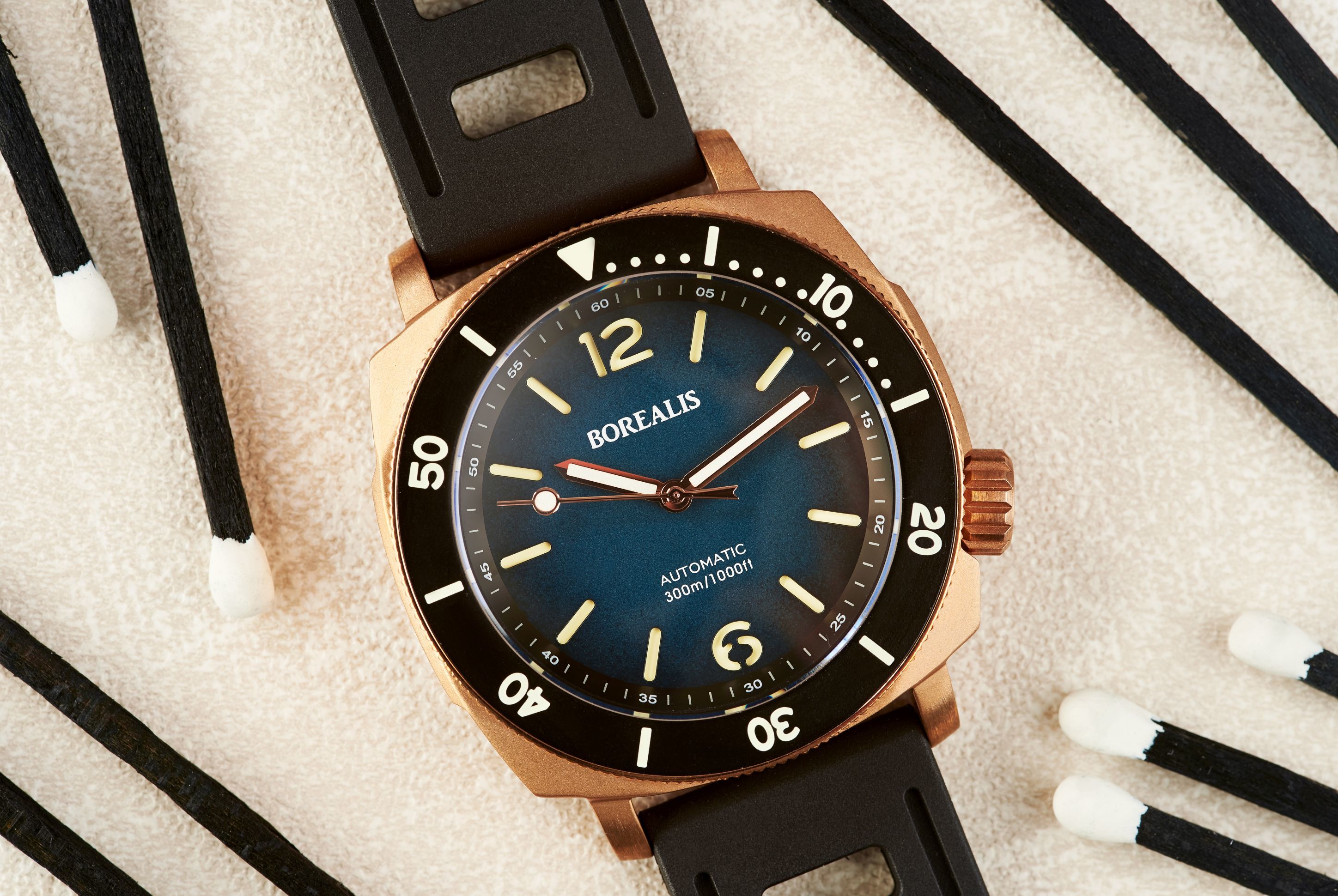 Borealis Navale CuSn8 Bronze 300m Diver Watch Miyota 9015 Blue Fumed Dial Version CR Rotating Bezel