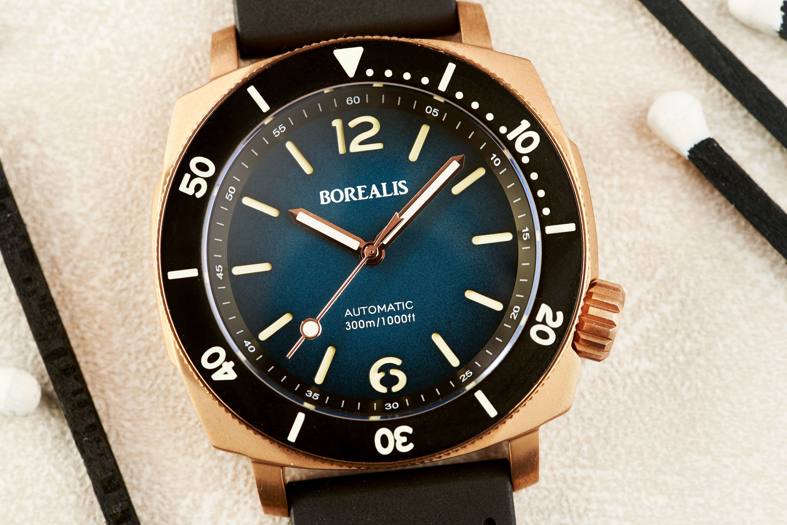 Borealis Navale CuSn8 Bronze 300m Diver Watch Miyota 9015 Blue Fumed Dial Version CR Rotating Bezel BNAVALECRBLUE