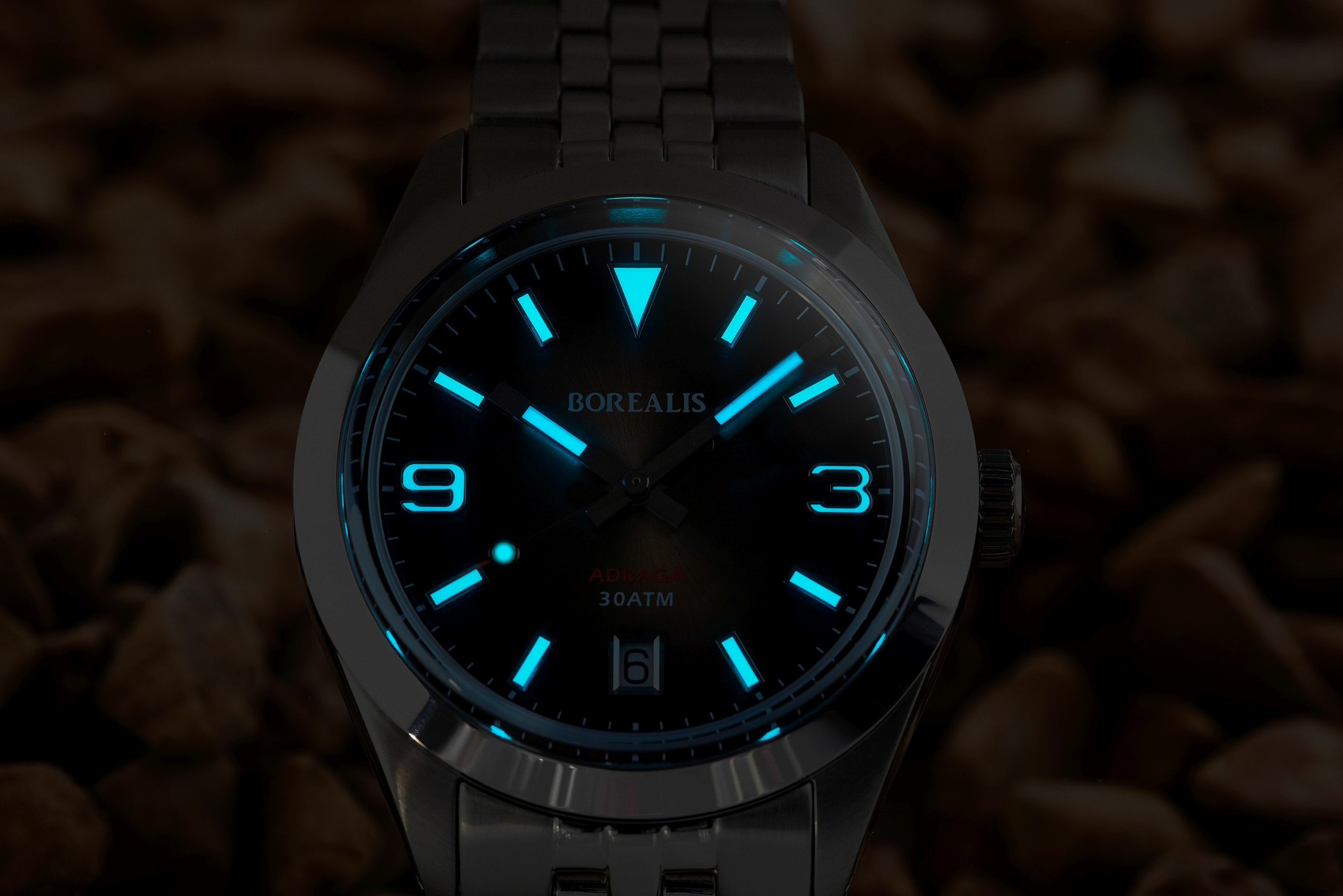 Borealis Adraga Stainless Steel Miyota 9015 fumed brown dial Commando Hands Date BGW9 Lume