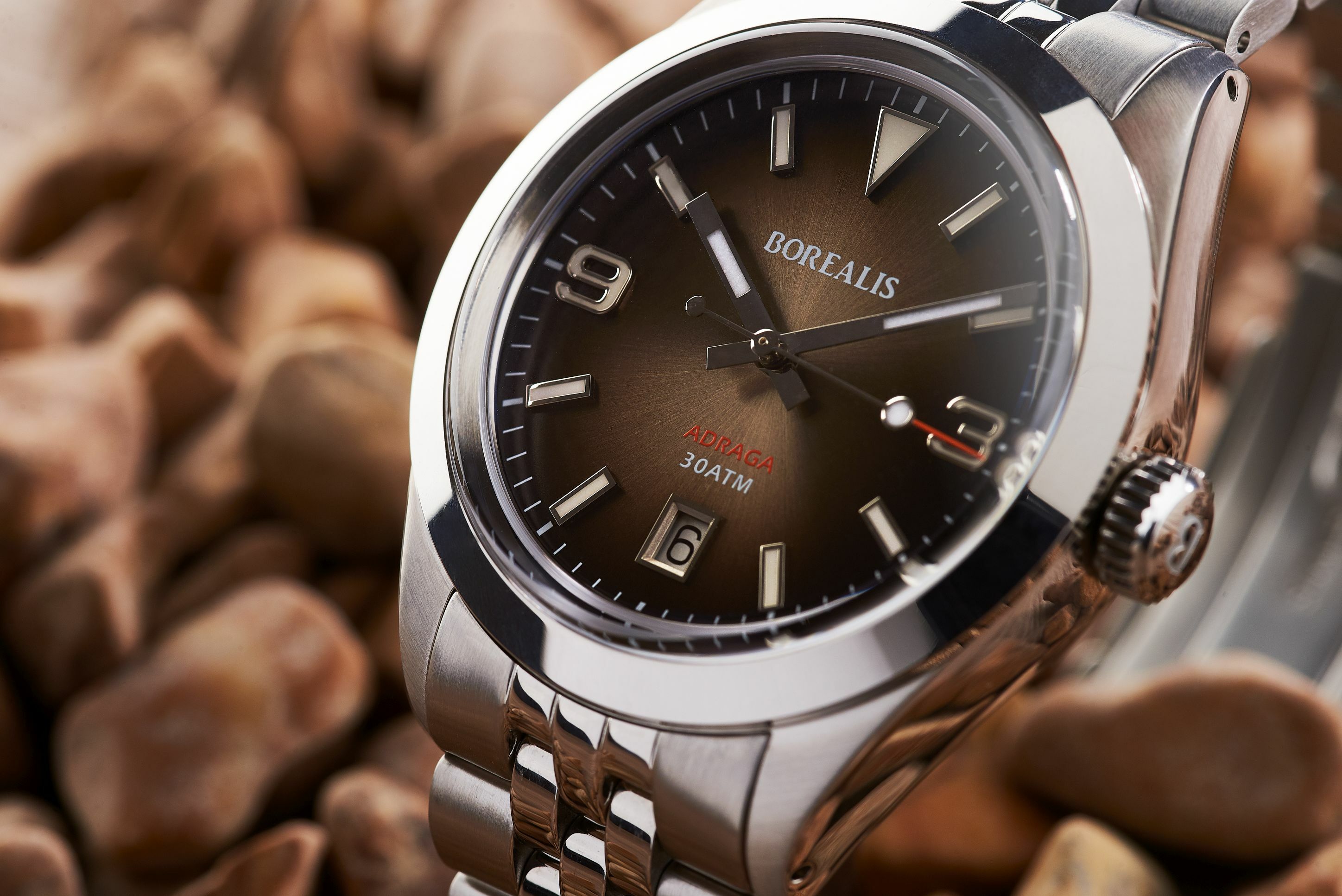 Borealis Adraga Stainless Steel Miyota 9015 fumed brown dial Commando Hands Date BGW9 Lume