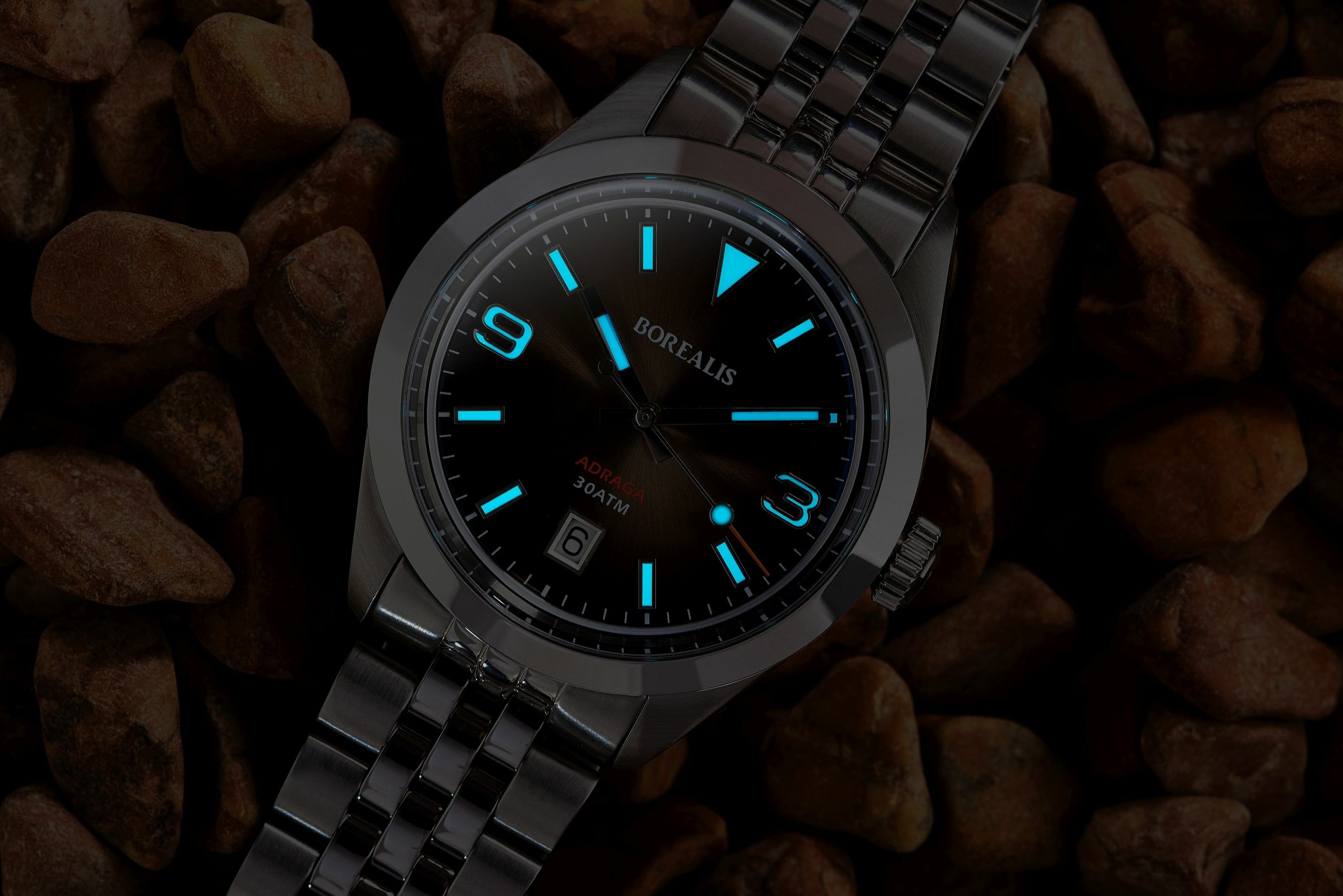 Borealis Adraga Stainless Steel Miyota 9015 fumed brown dial Commando Hands Date BGW9 Lume