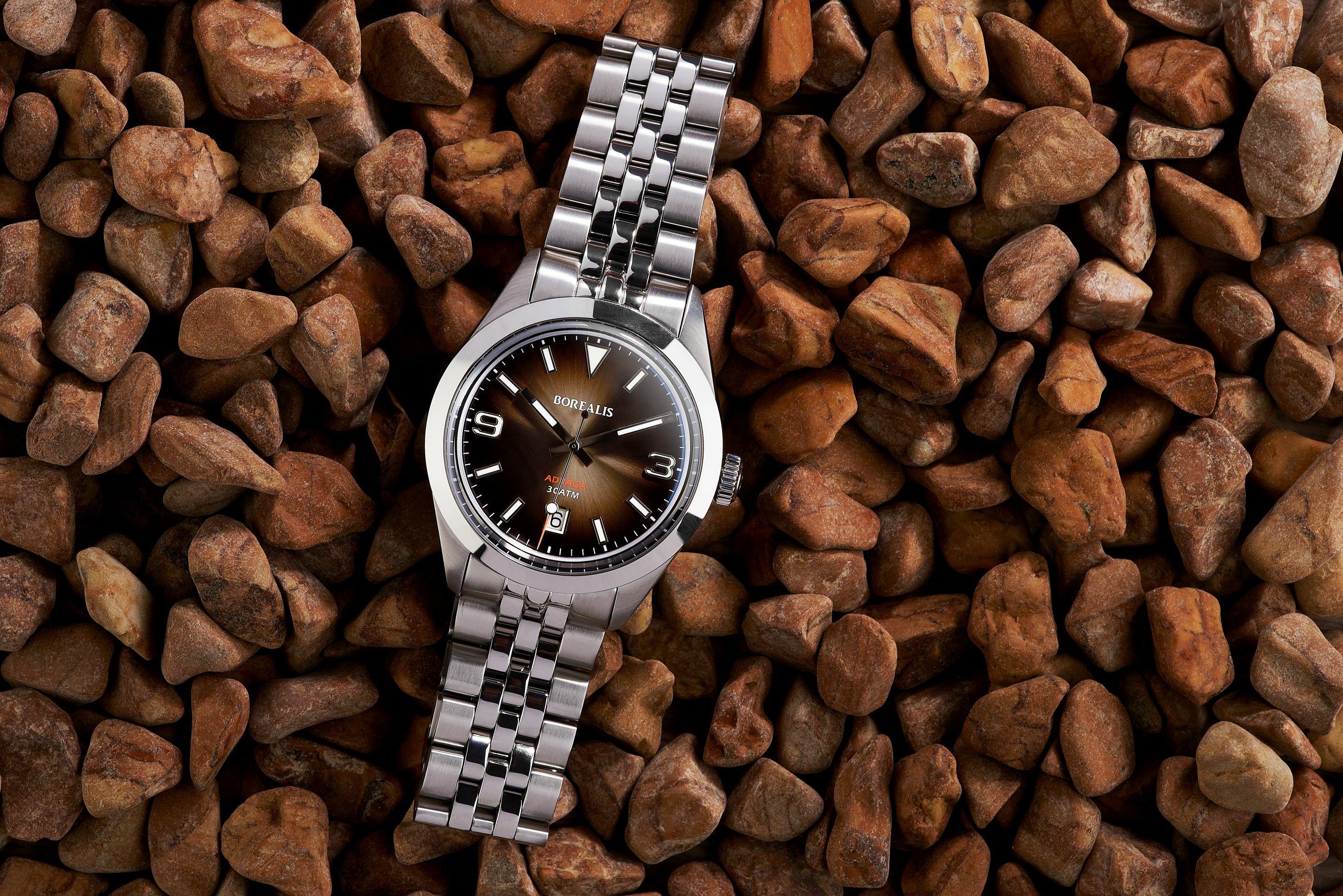 Borealis Adraga Stainless Steel Miyota 9015 fumed brown dial Commando Hands Date BGW9 Lume