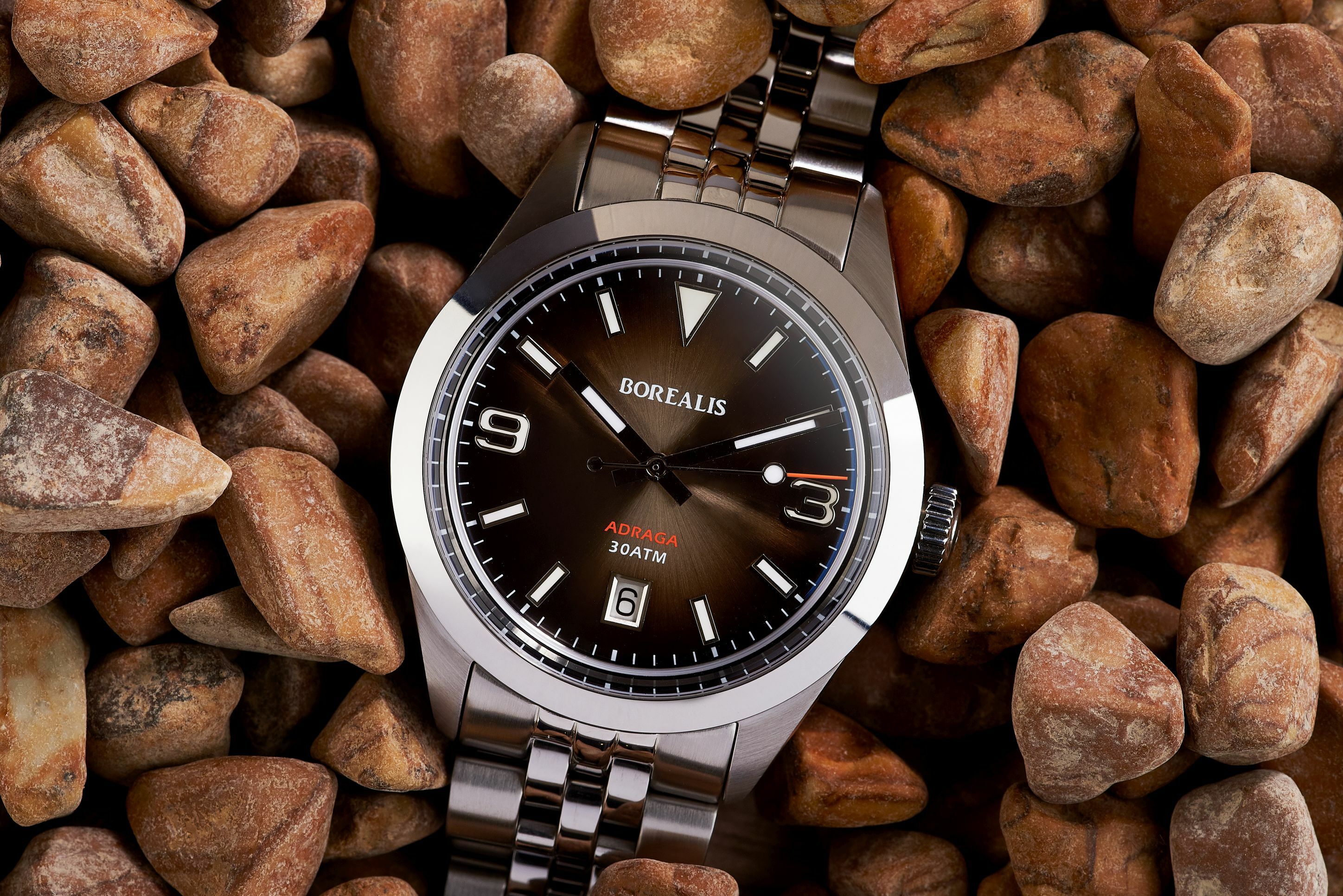 Borealis Adraga Stainless Steel Miyota 9015 fumed brown dial Commando Hands Date BGW9 Lume