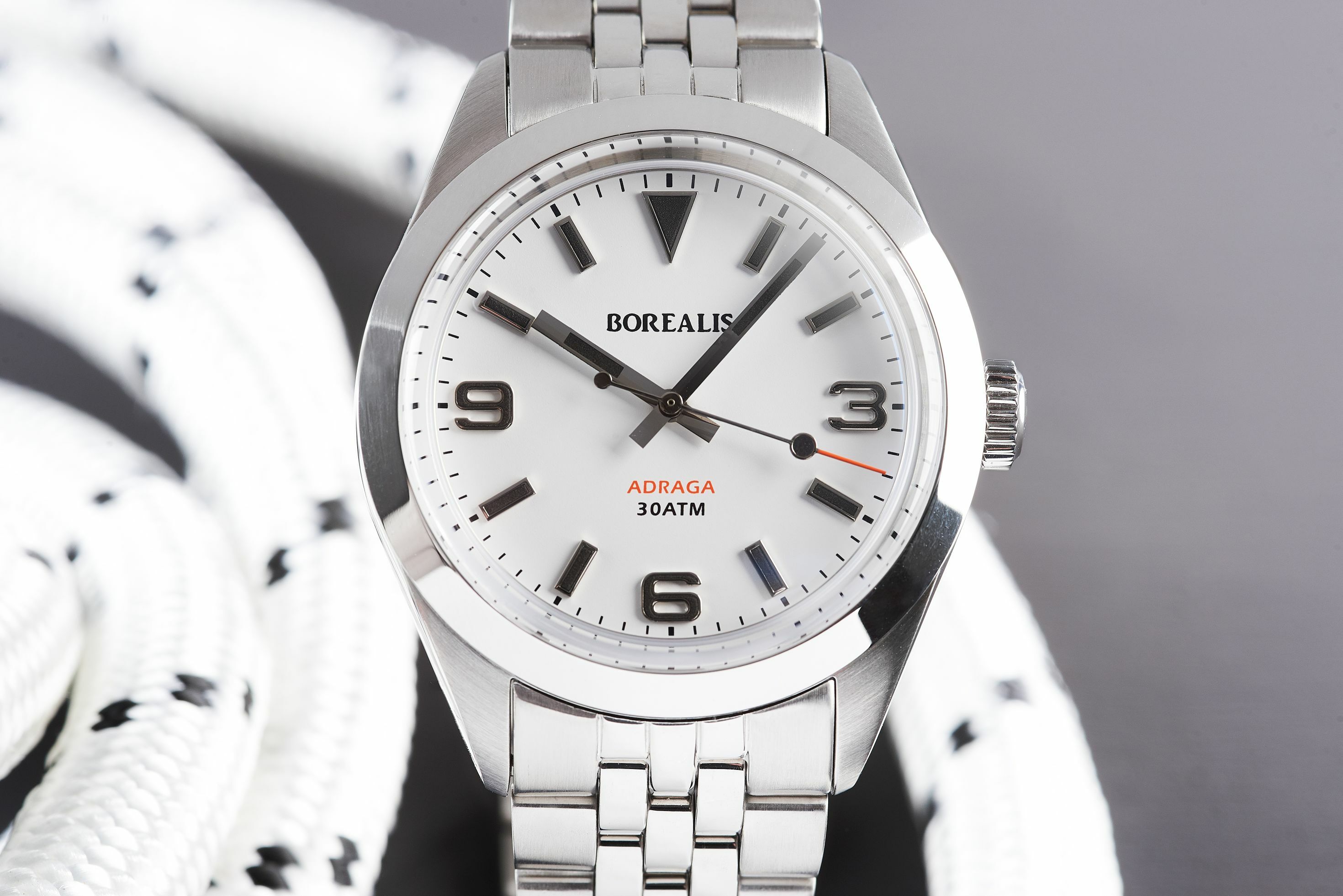 Borealis Adraga Stainless Steel Miyota 9015 white matte dial Commando Hands Black Lume ADRAGA2AE