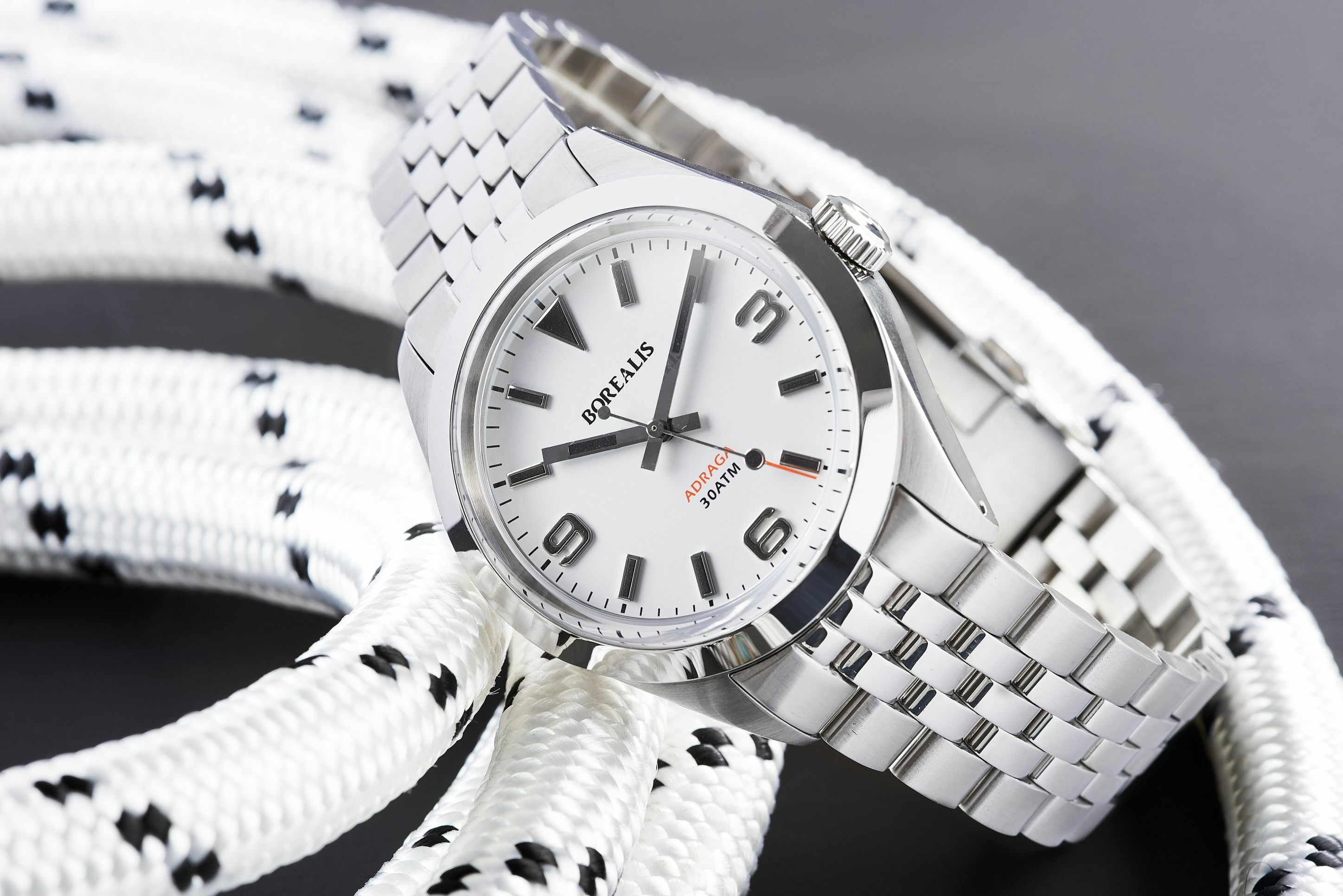 Borealis Adraga Stainless Steel Miyota 9015 white matte dial Commando Hands Black Lume
