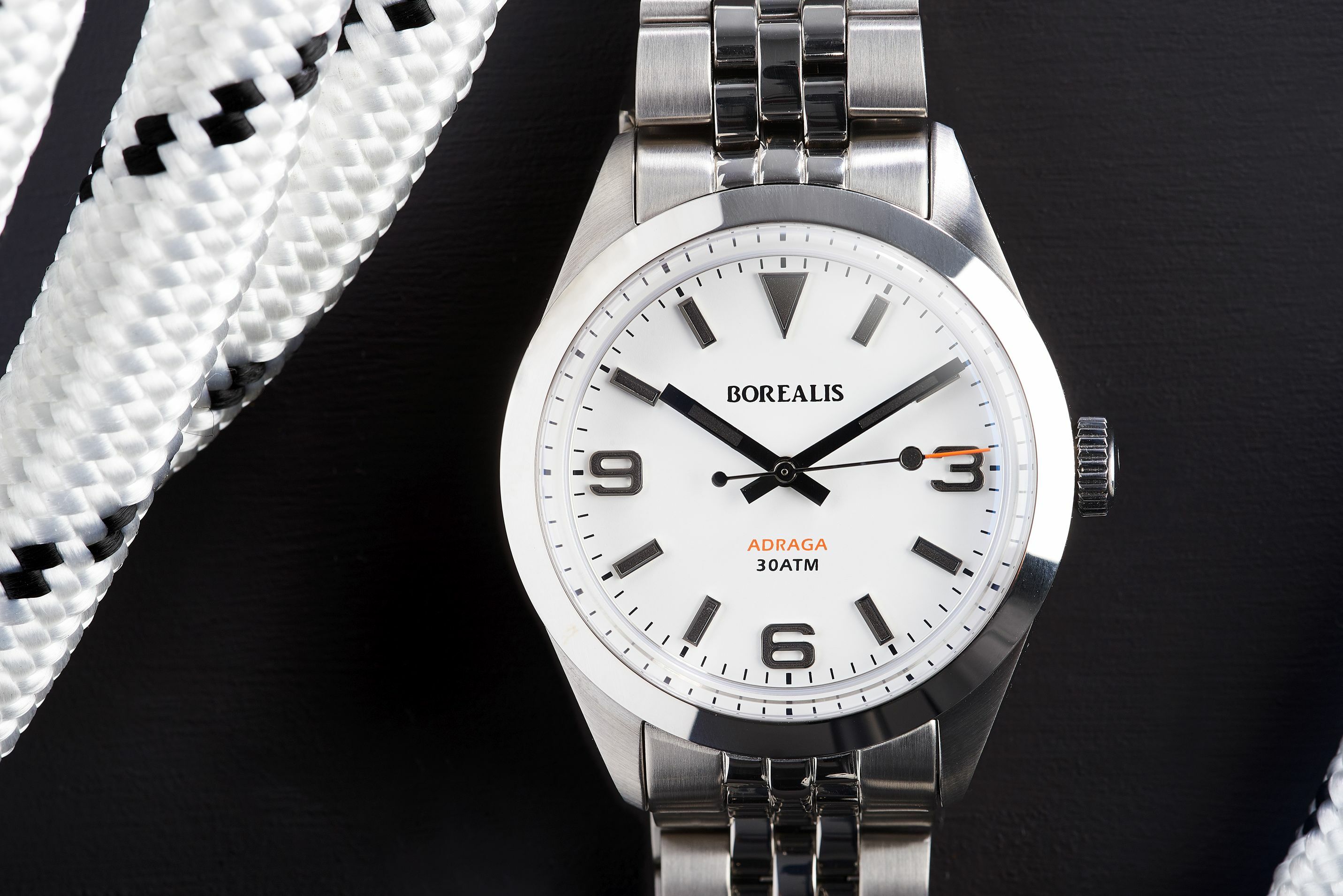 Borealis Adraga Stainless Steel Miyota 9015 white matte dial Commando Hands Black Lume