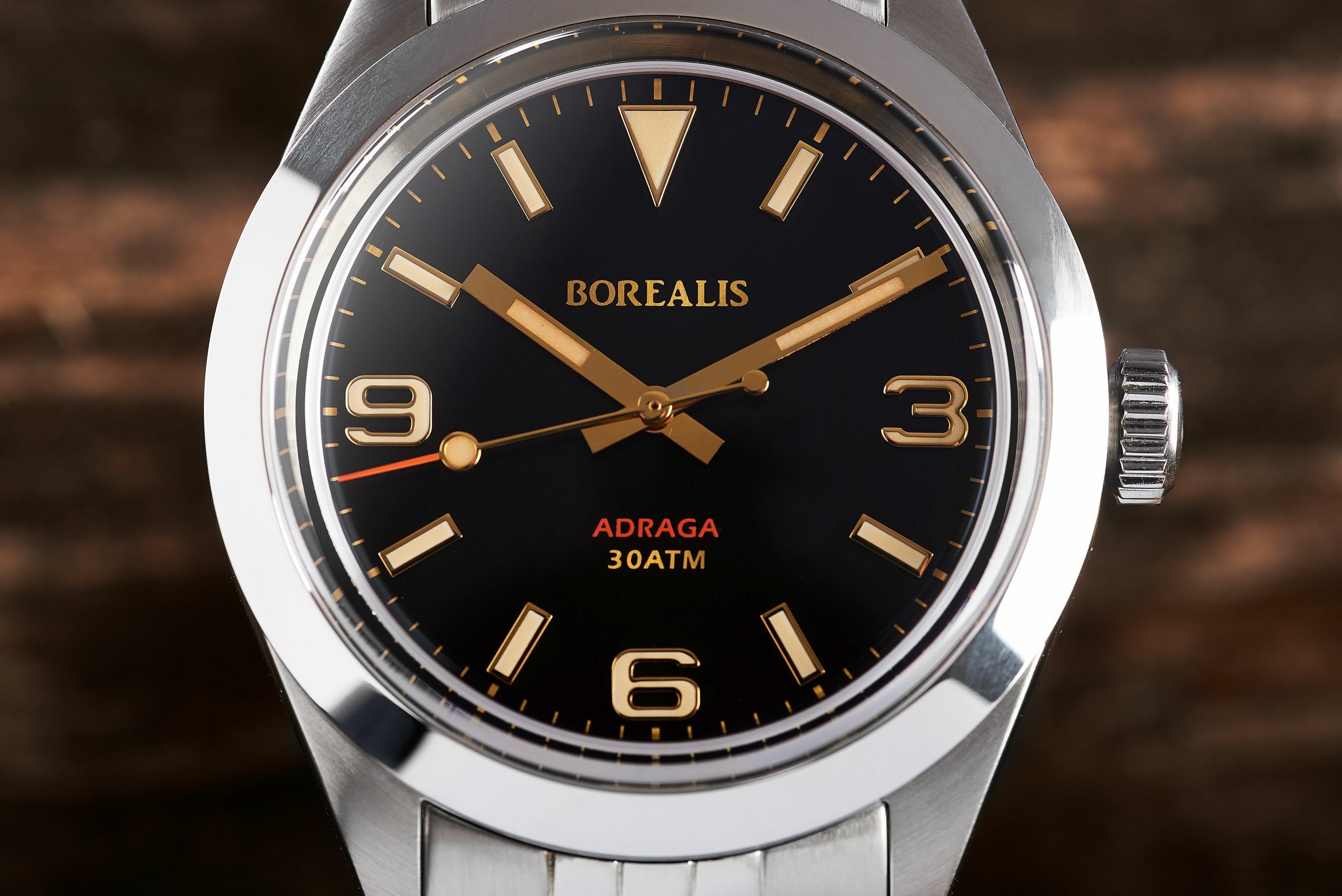 Borealis Adraga Stainless Steel Miyota 90S5 black dial Commando Hands No Date Old Radium X1 Lume ADRAGA2AB