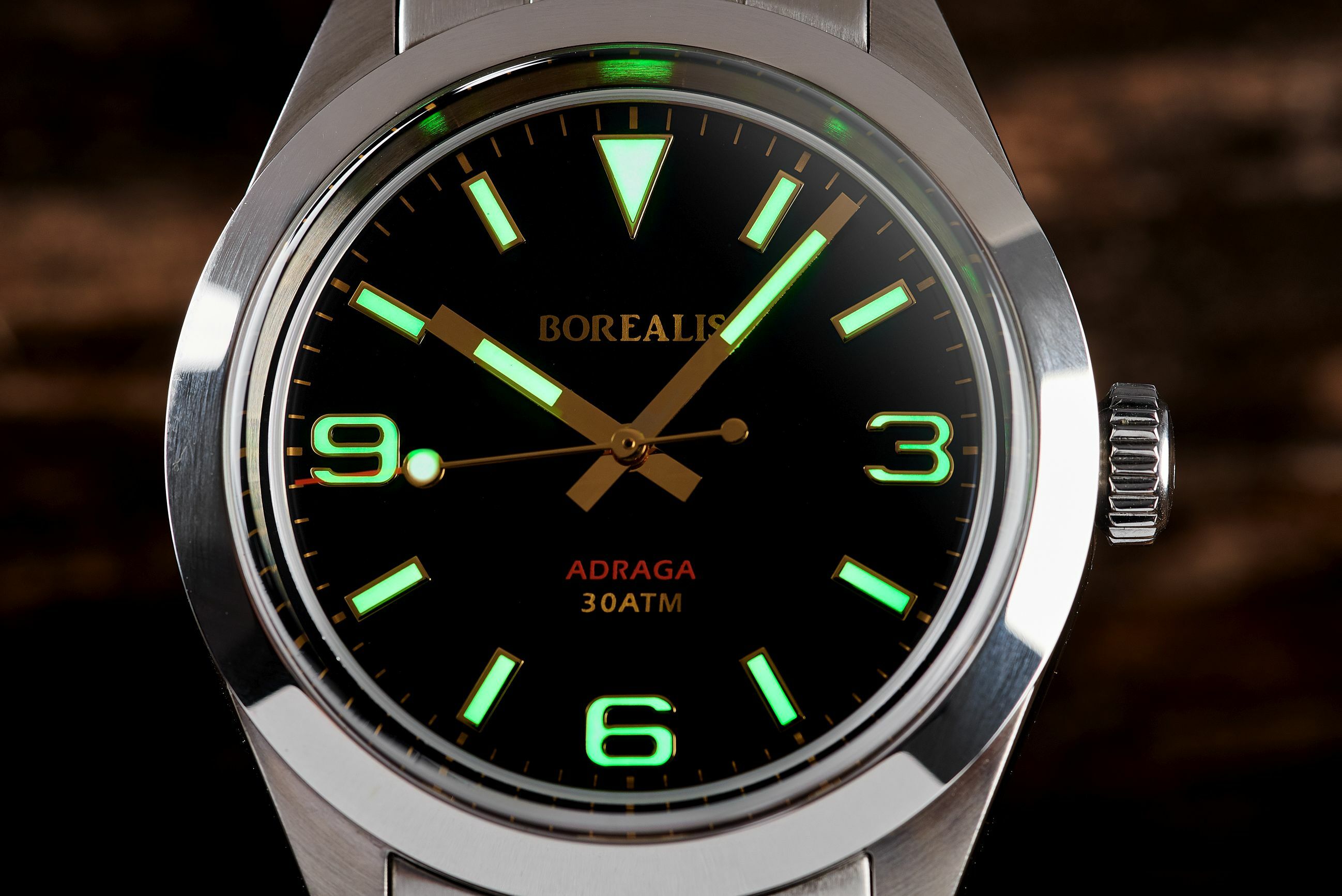 Borealis Adraga Stainless Steel Miyota 90S5 black dial Commando Hands No Date Old Radium X1 Lume