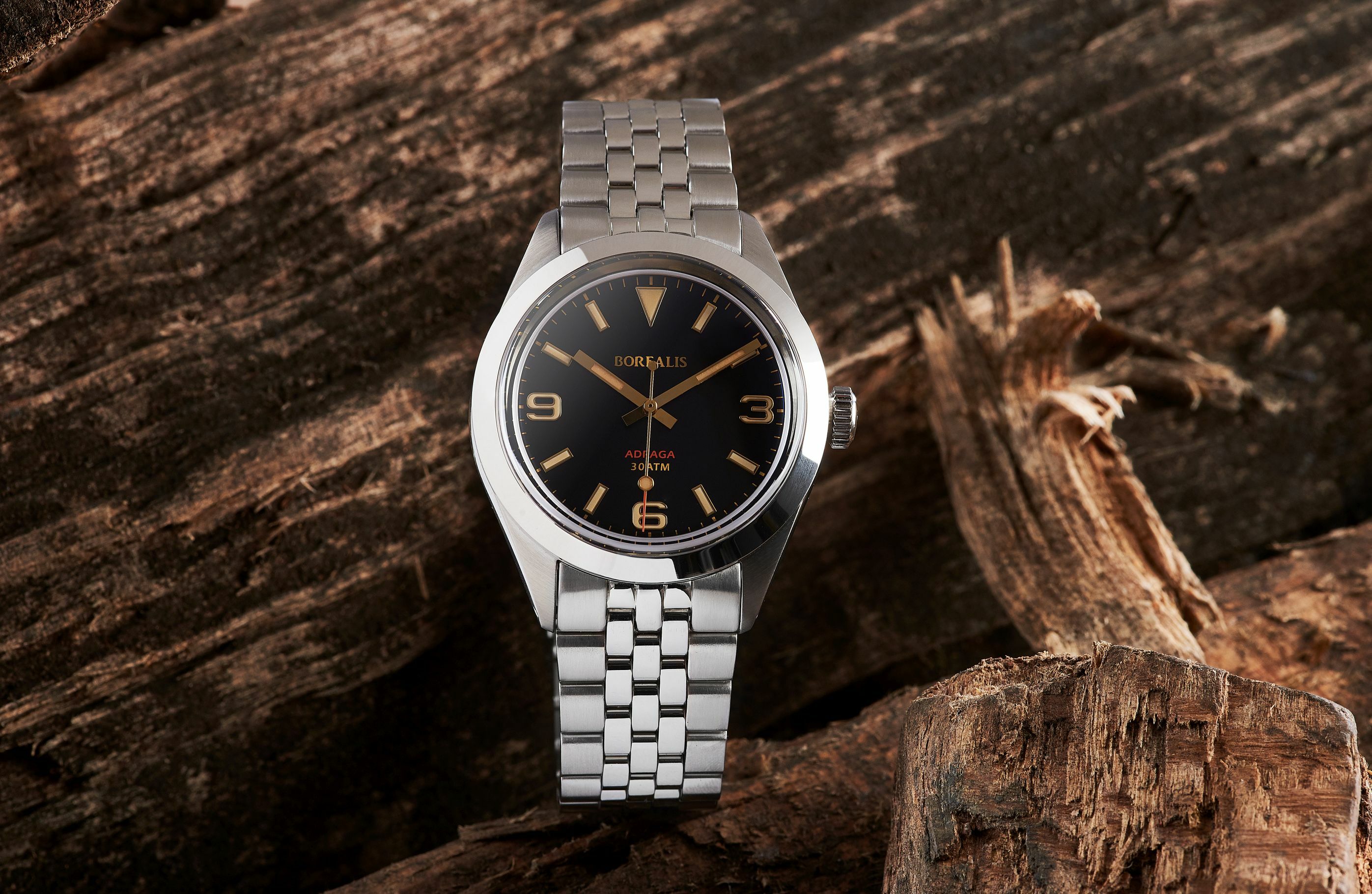 Borealis Adraga Stainless Steel Miyota 90S5 black dial Commando Hands No Date Old Radium X1 Lume