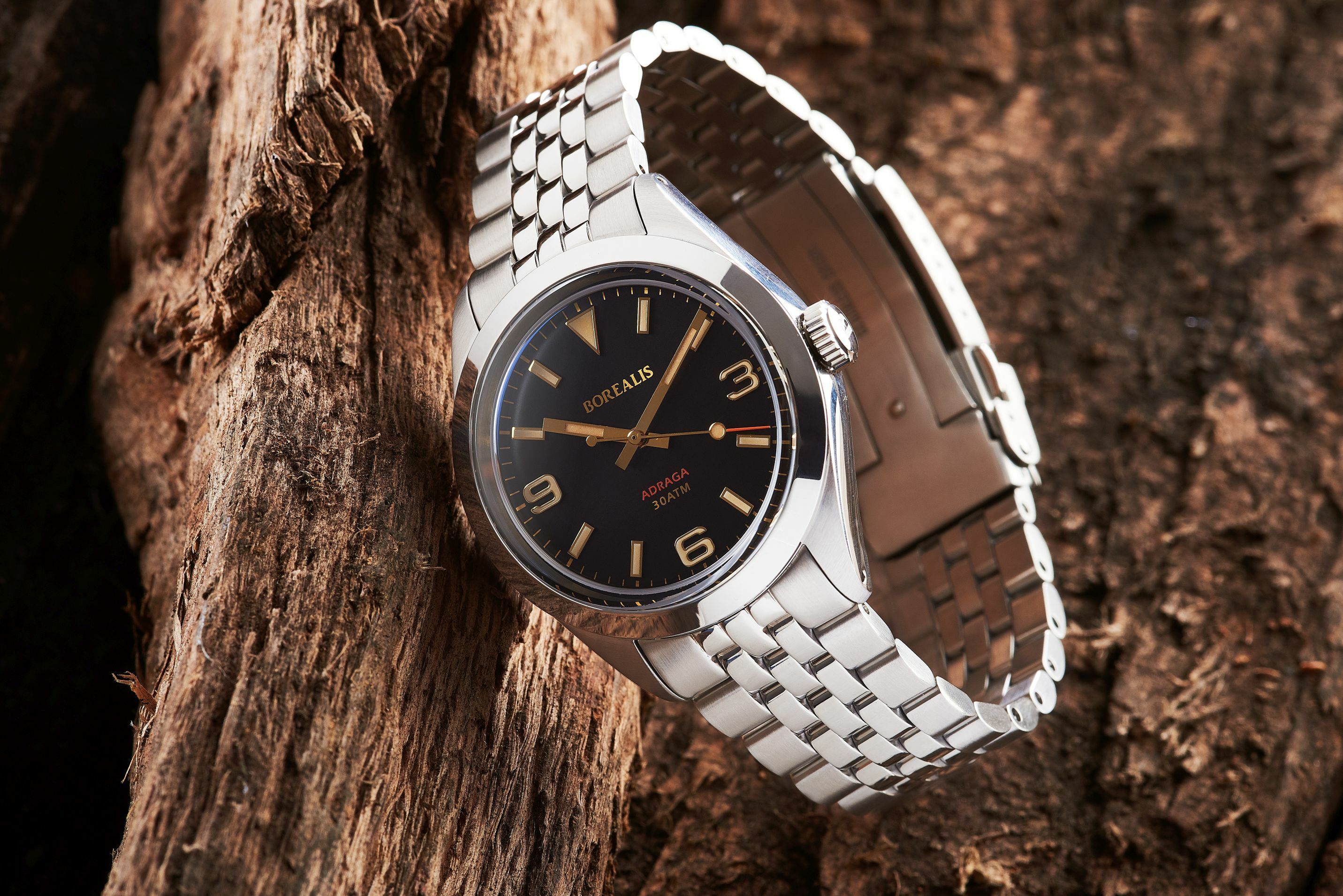 Borealis Adraga Stainless Steel Miyota 90S5 black dial Commando Hands No Date Old Radium X1 Lume