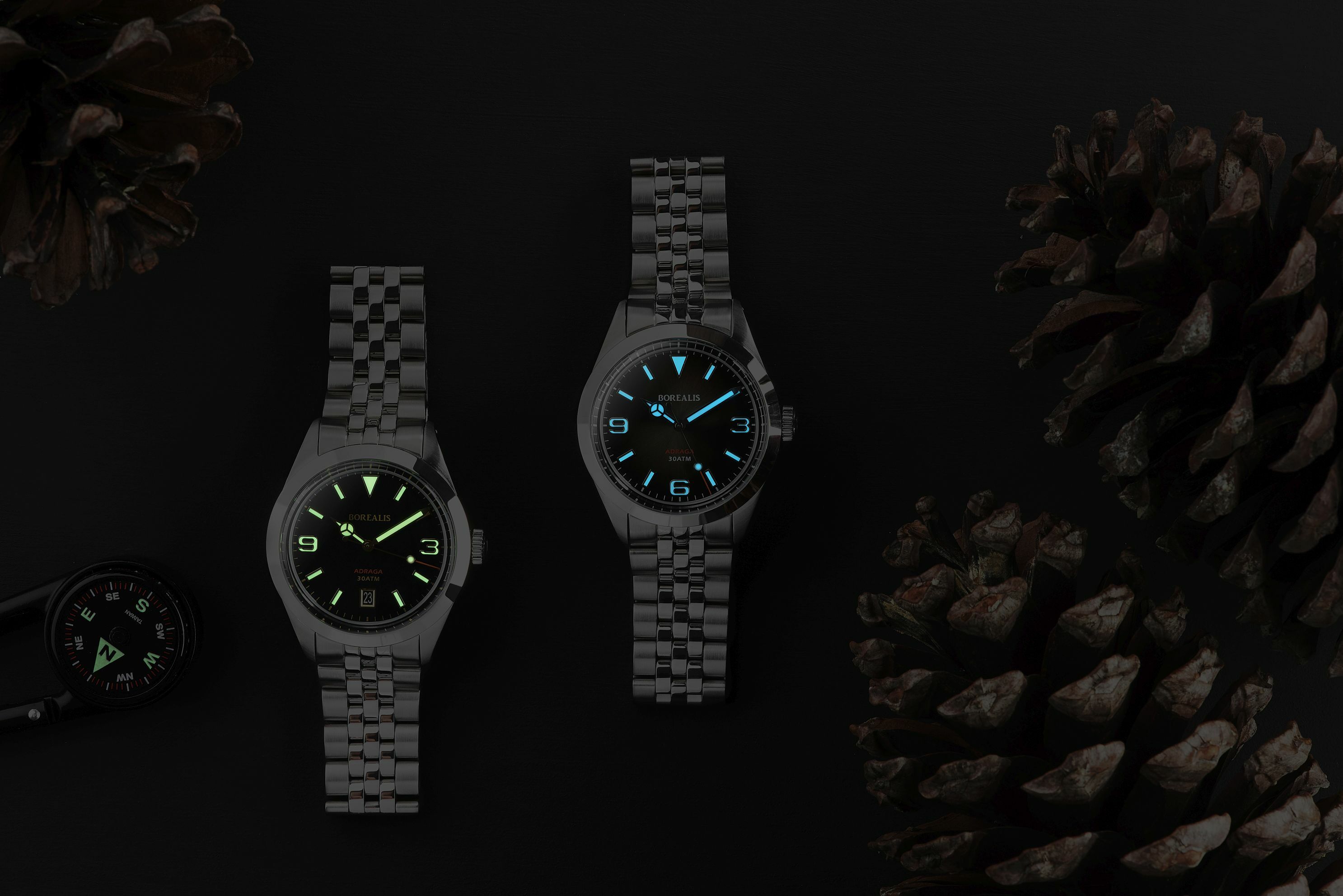 Borealis Adraga Stainless Steel Miyota 90S5 fumed brown dial Mercedes Hands No Date BGW9 lume