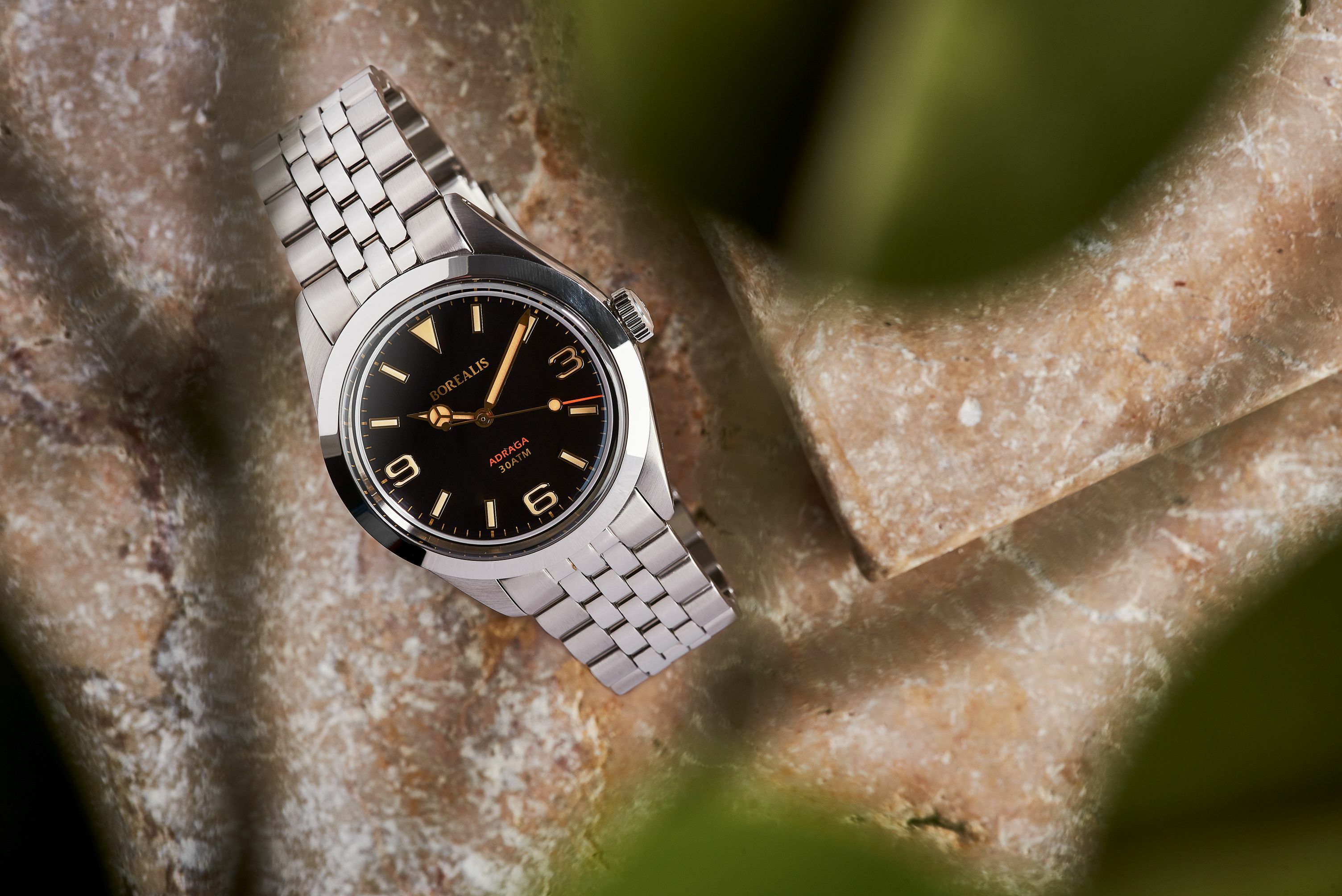 Borealis Adraga Stainless Steel Miyota 9015 black dial Mercedes Hands No Date Old Radium X1 lume
