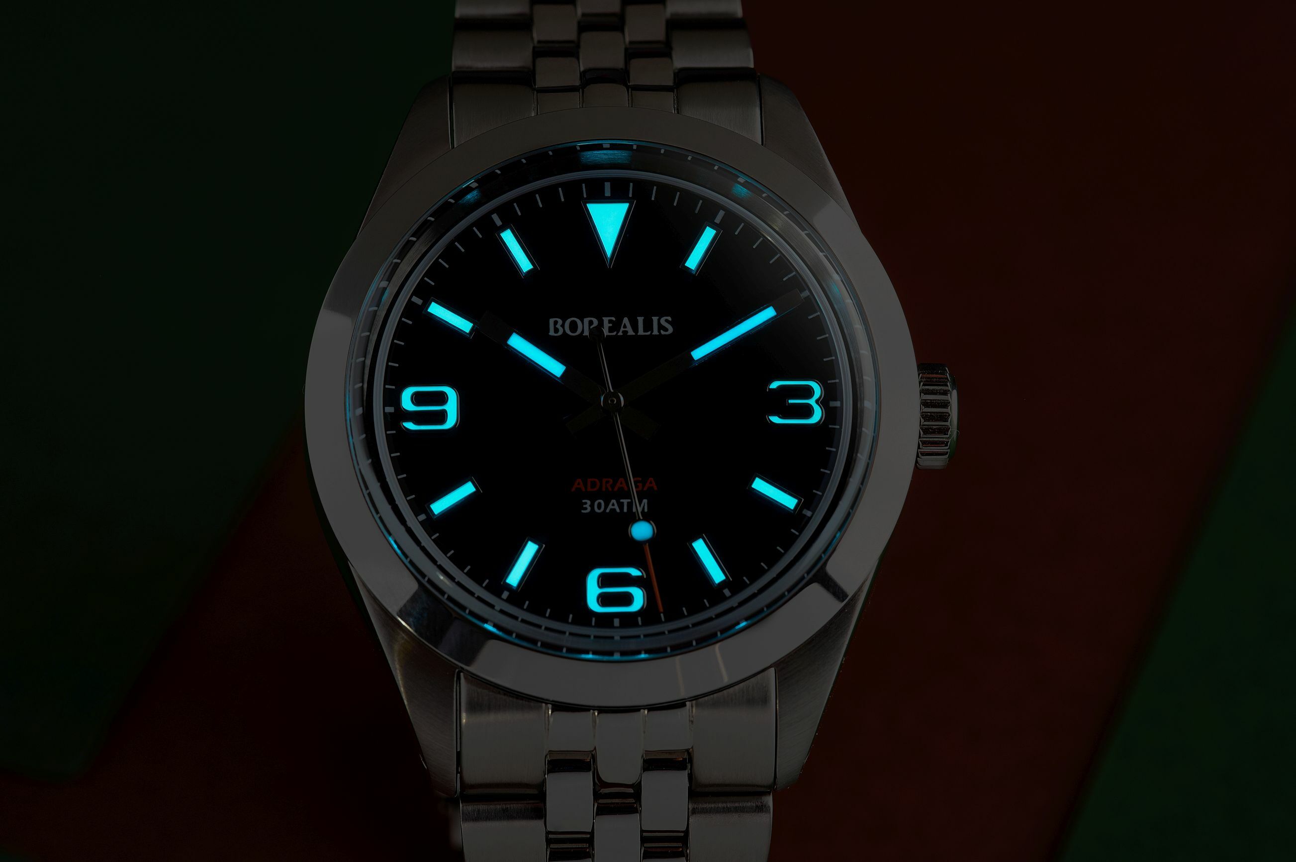 Borealis Adraga Stainless Steel Miyota 9015 black dial Commando Hands no Date BGW9 Lume