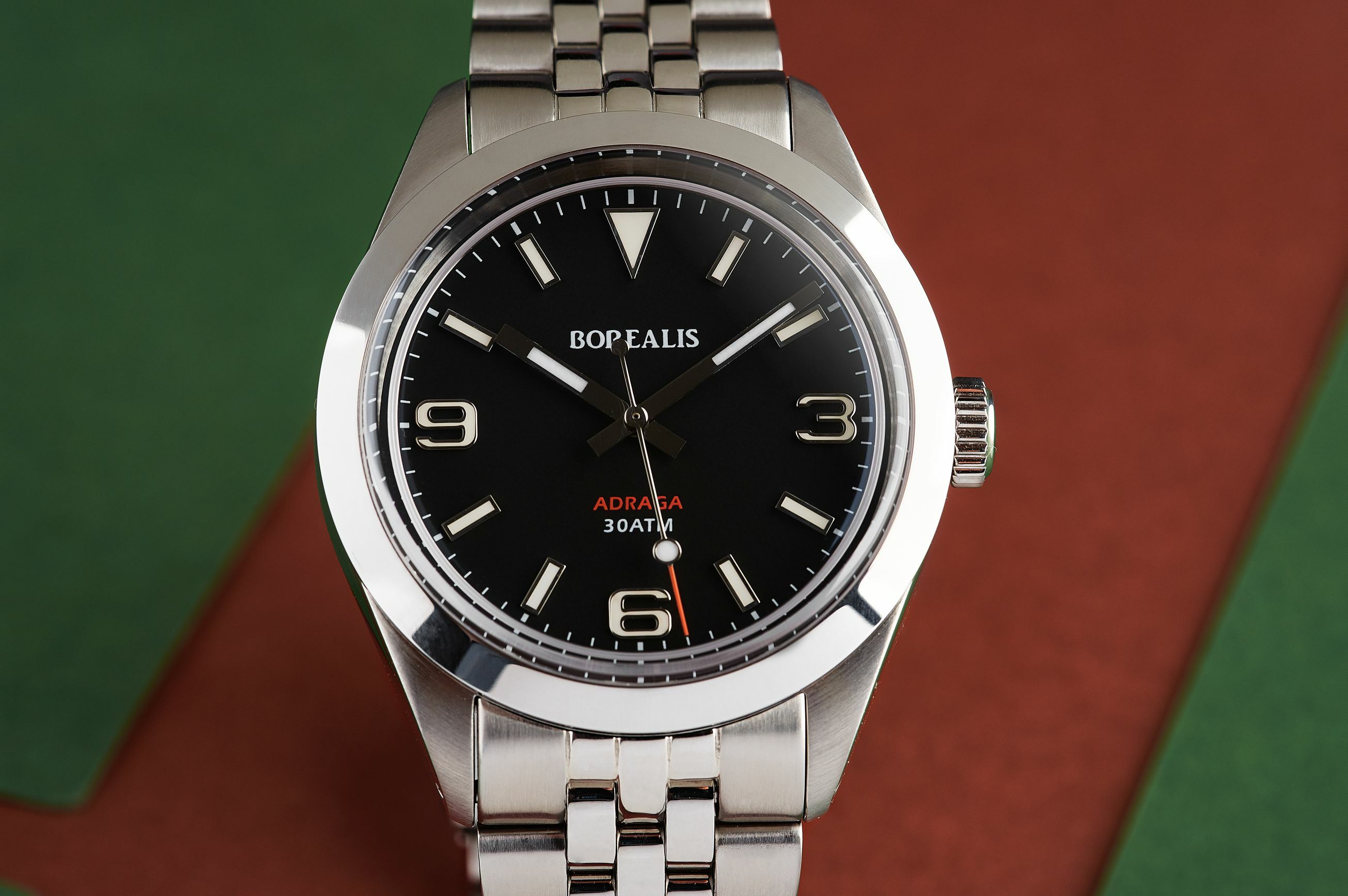 Borealis Adraga Stainless Steel Miyota 9015 black dial Commando Hands no Date BGW9 Lume ADRAGA2AA