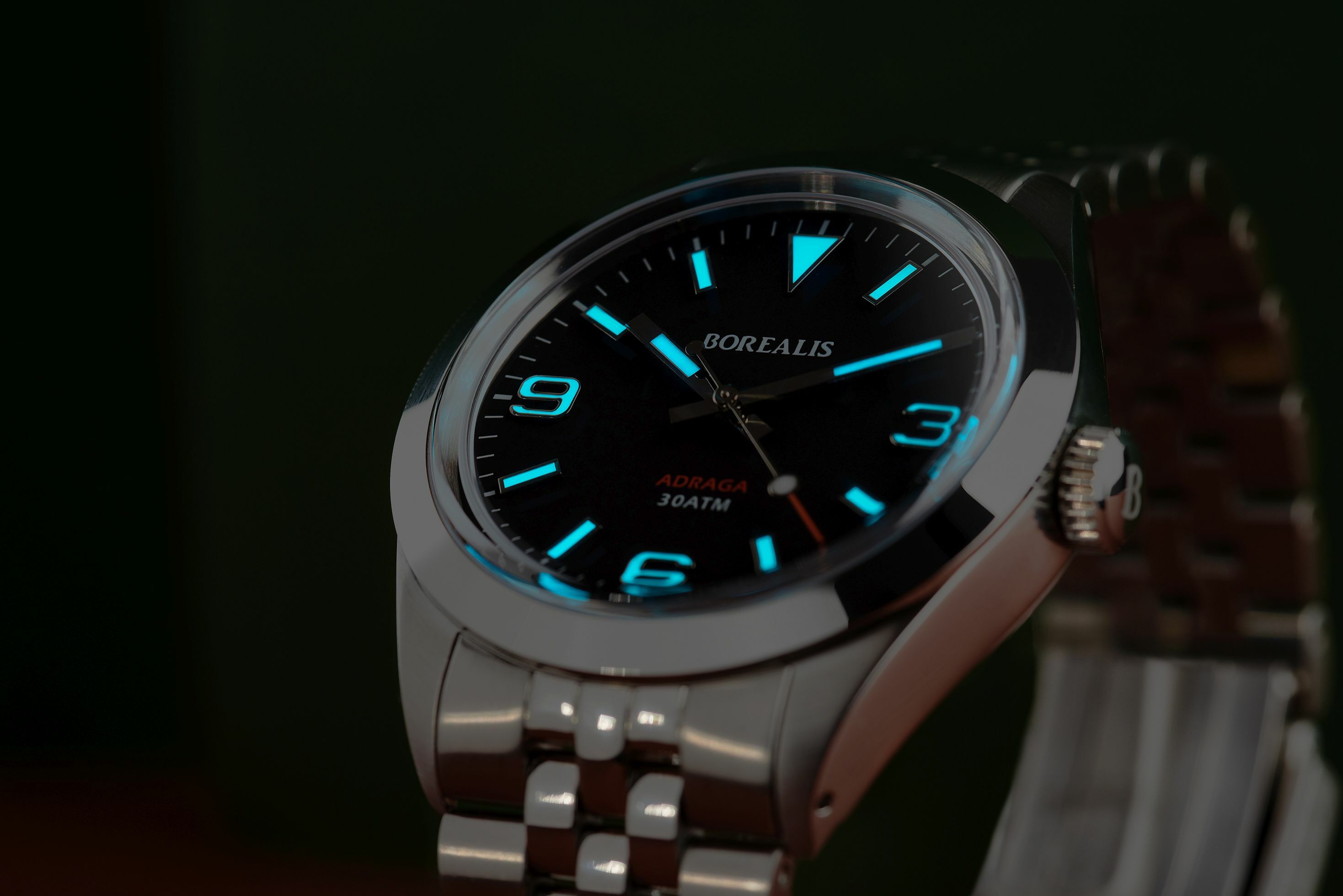 Borealis Adraga Stainless Steel Miyota 9015 black dial Commando Hands no Date BGW9 Lume