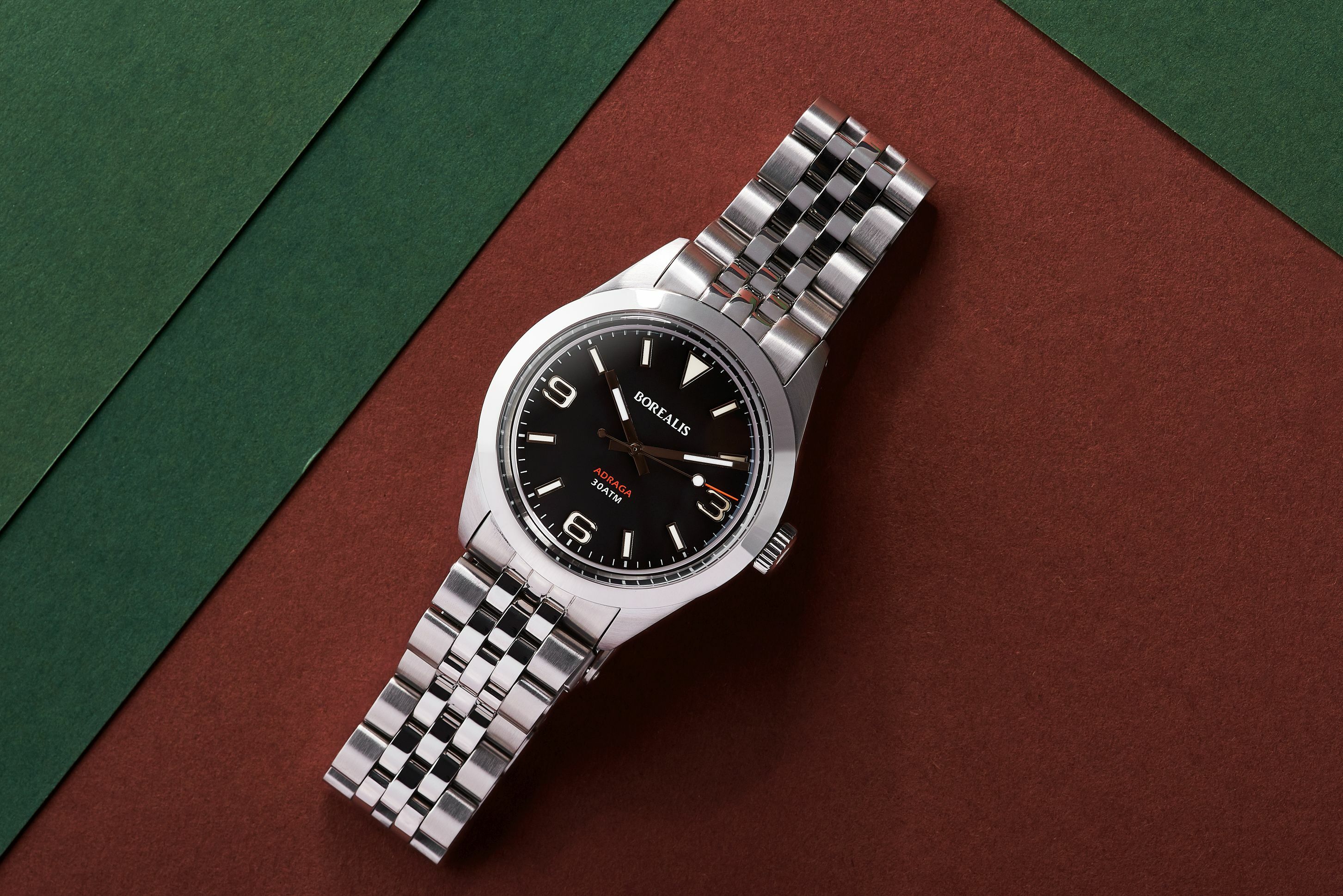 Borealis Adraga Stainless Steel Miyota 9015 black dial Commando Hands no Date BGW9 Lume