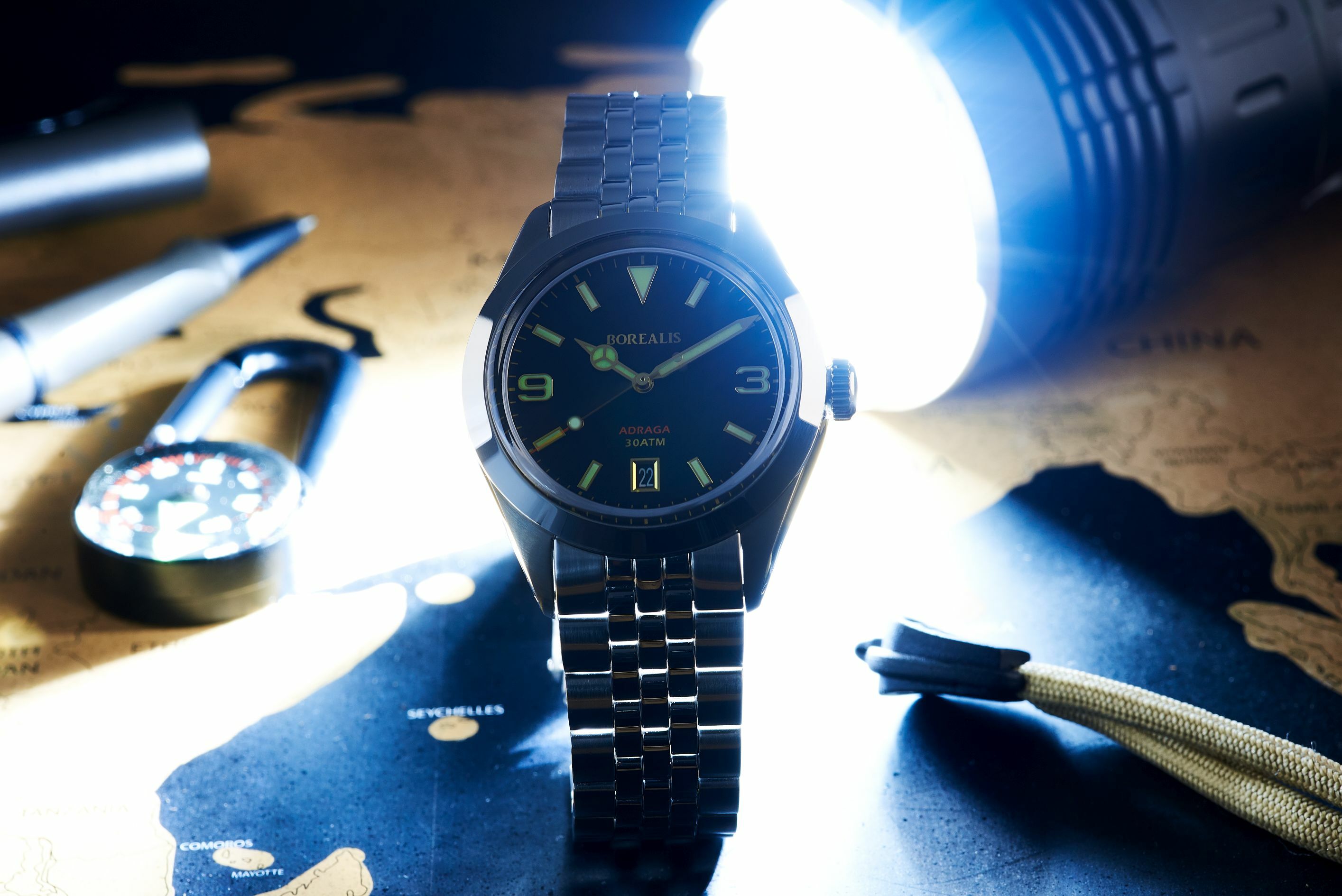 Borealis Adraga Stainless Steel Miyota 9015 fumed brown dial Mercedes Hands Date Old Radium X1 lume