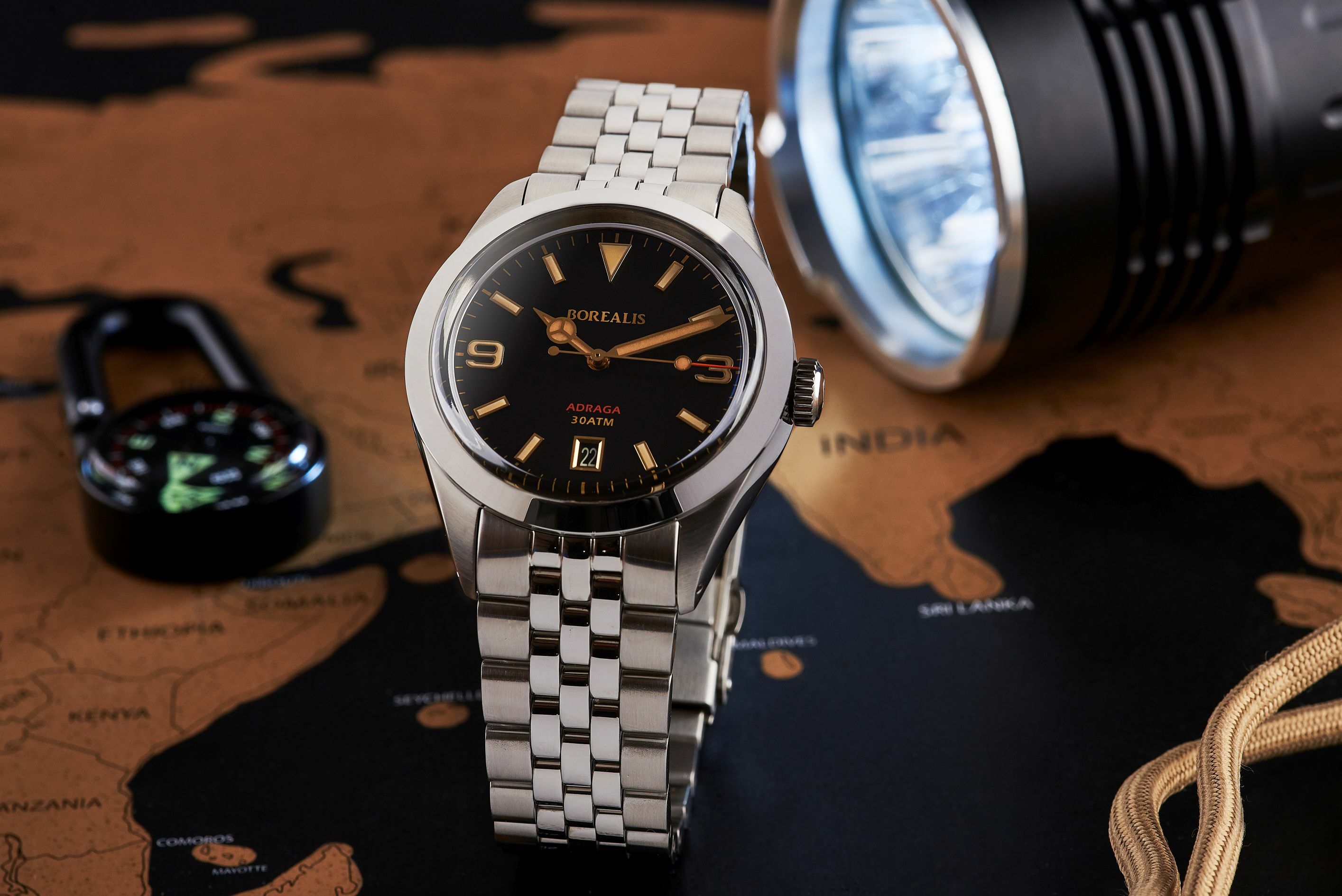 Borealis Adraga Stainless Steel Miyota 9015 fumed brown dial Mercedes Hands Date Old Radium X1 lume