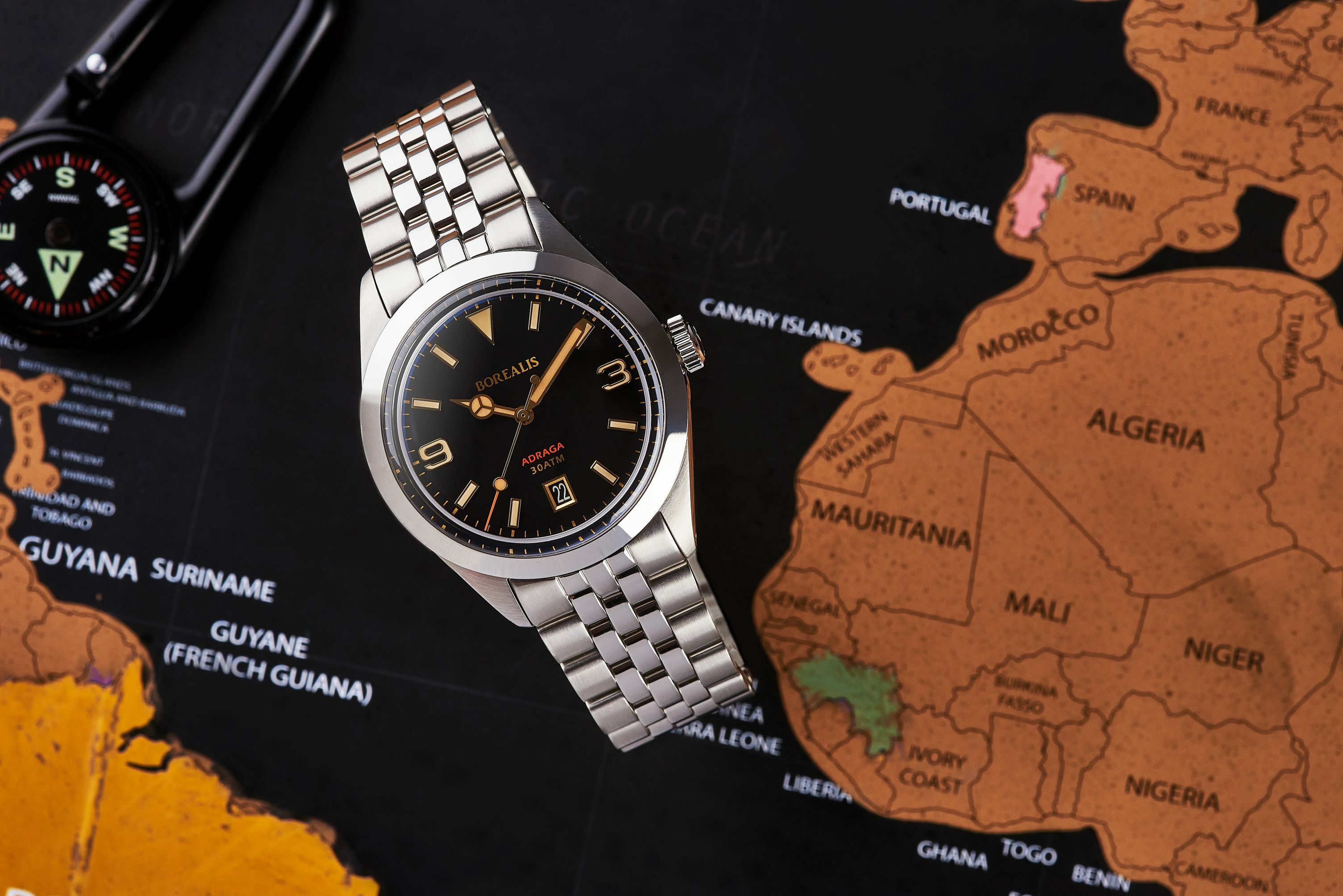 Borealis Adraga Stainless Steel Miyota 9015 fumed brown dial Mercedes Hands Date Old Radium X1 lume
