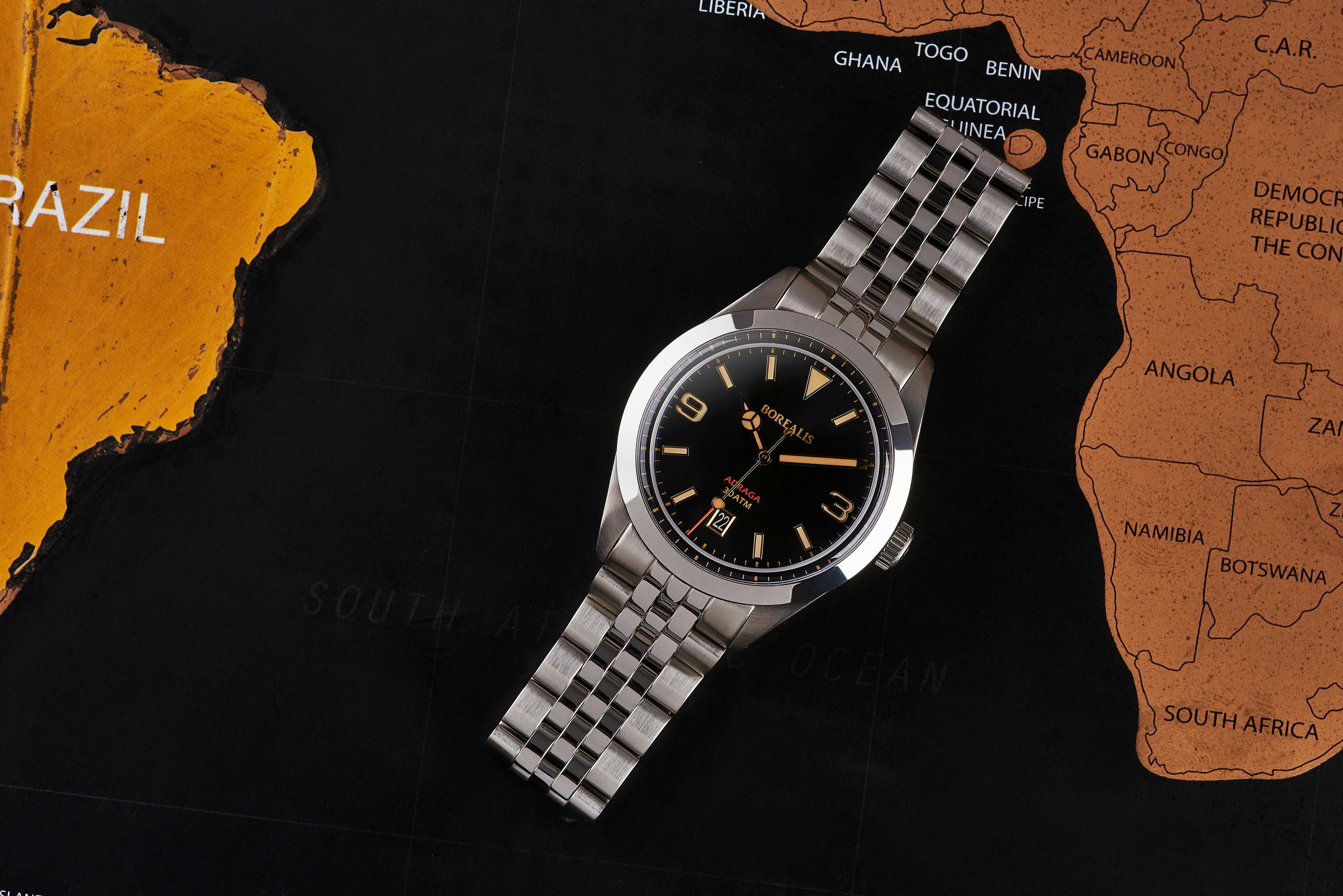 Borealis Adraga Stainless Steel Miyota 9015 fumed brown dial Mercedes Hands Date Old Radium X1 lume