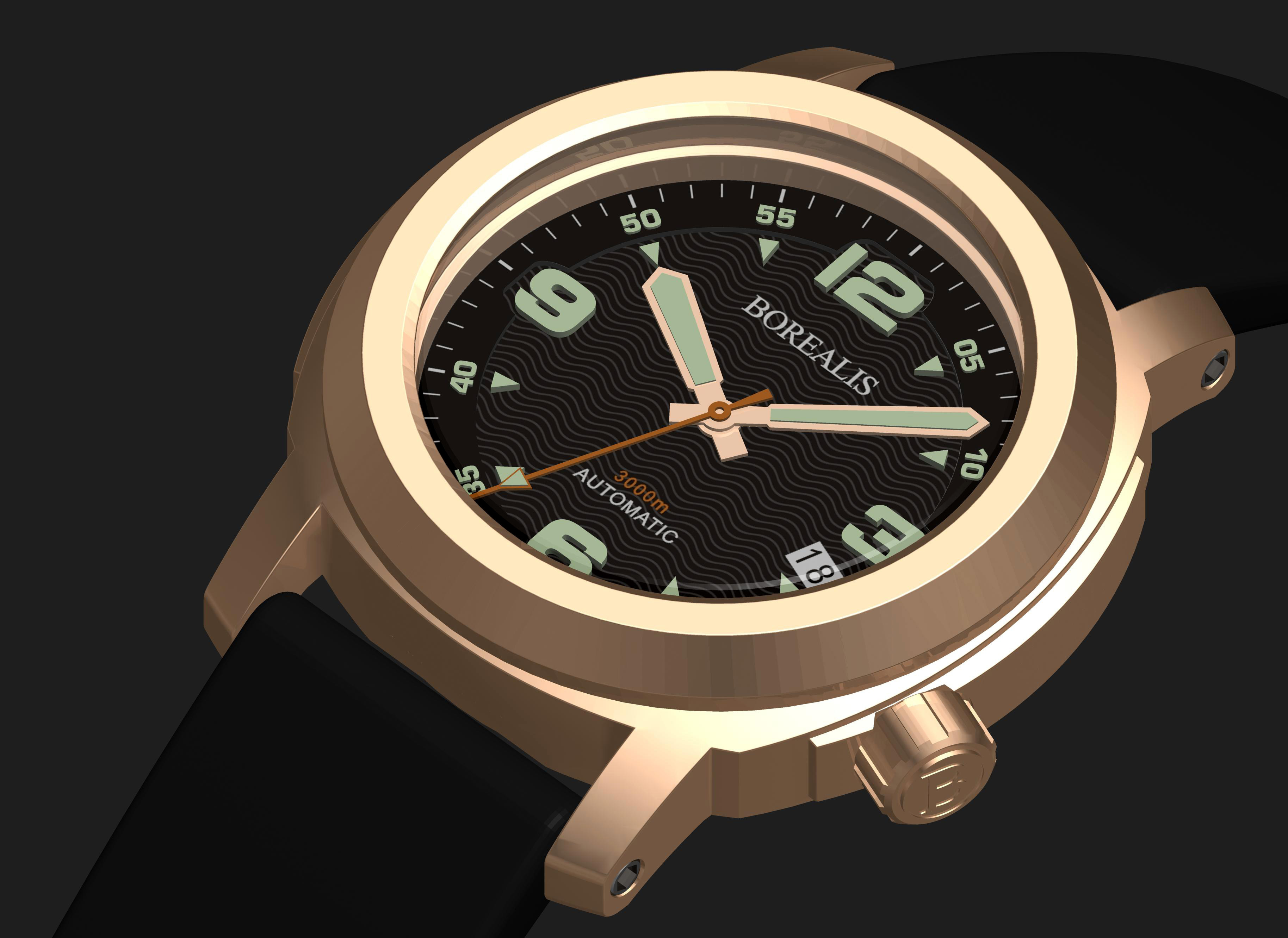 Borealis Batial Bronze CuSn8 Black 3000m Miyota 9015 Automatic Diver Watch With Date Display