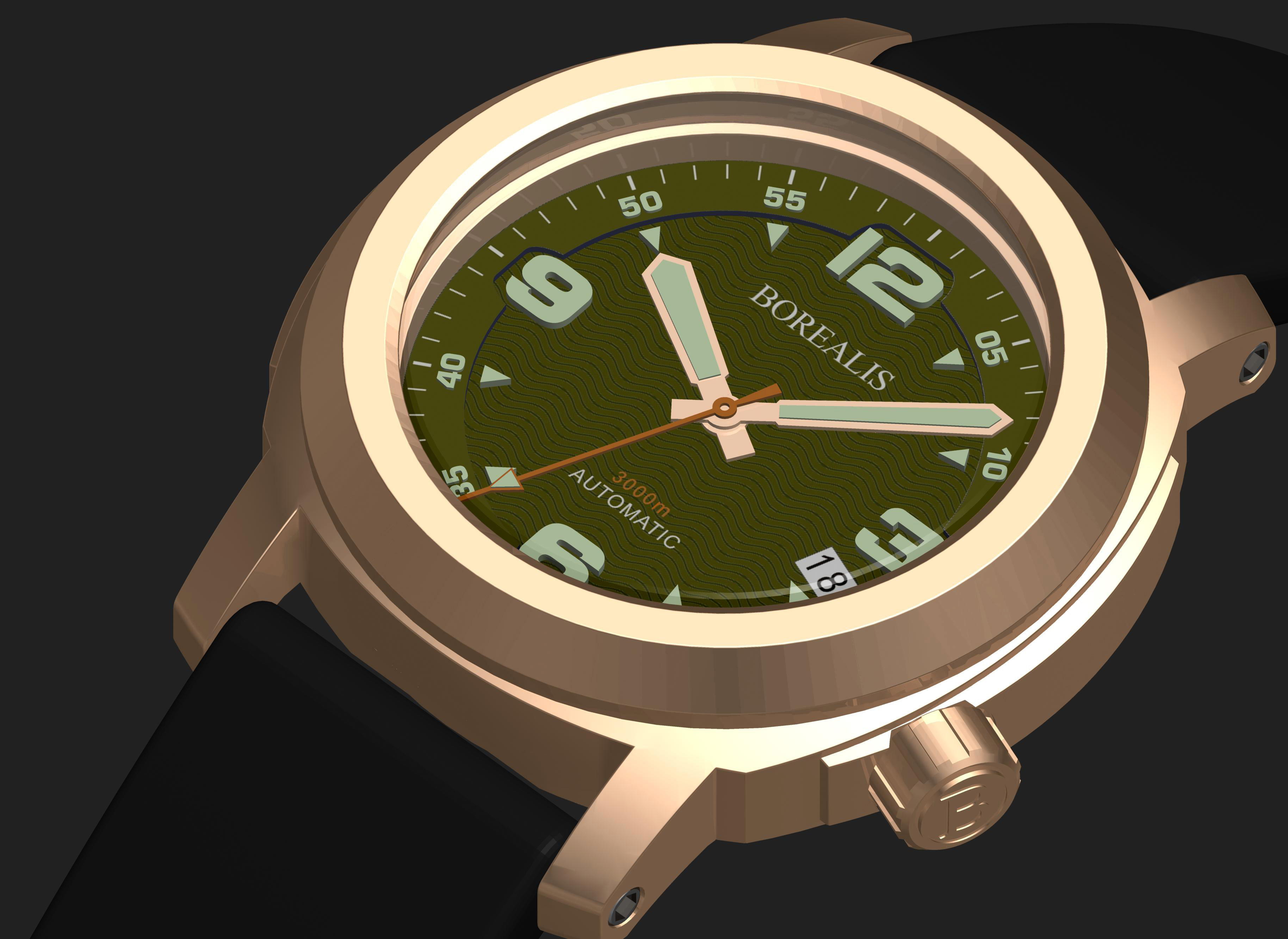 Borealis Batial Bronze CuSn8 Green 3000m Miyota 9015 Automatic Diver Watch With Date Display