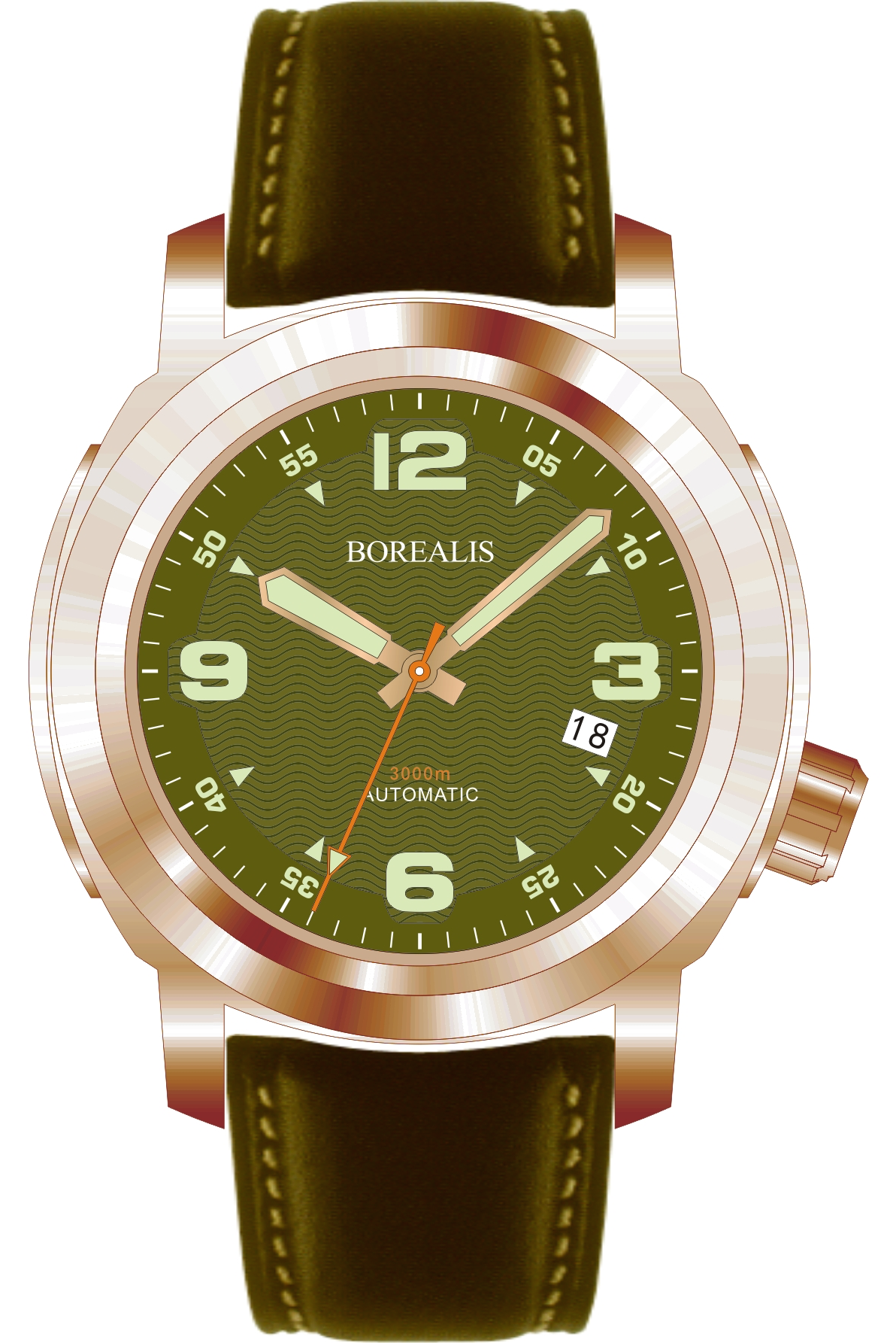 Borealis Batial Bronze CuSn8 Green 3000m Miyota 9015 Automatic Diver Watch With Date Display
