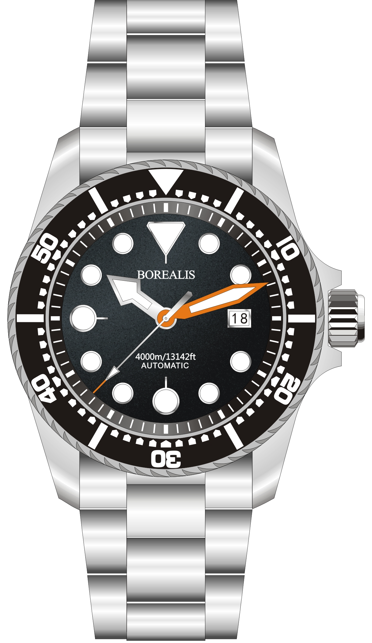 Borealis Seafarer II Stainless Steel Black BGW9 Sapphire Turbine Style Grip Bezel 4000m Miyota 9015 Automatic Diver Watch BSFIIBLACKBGW9