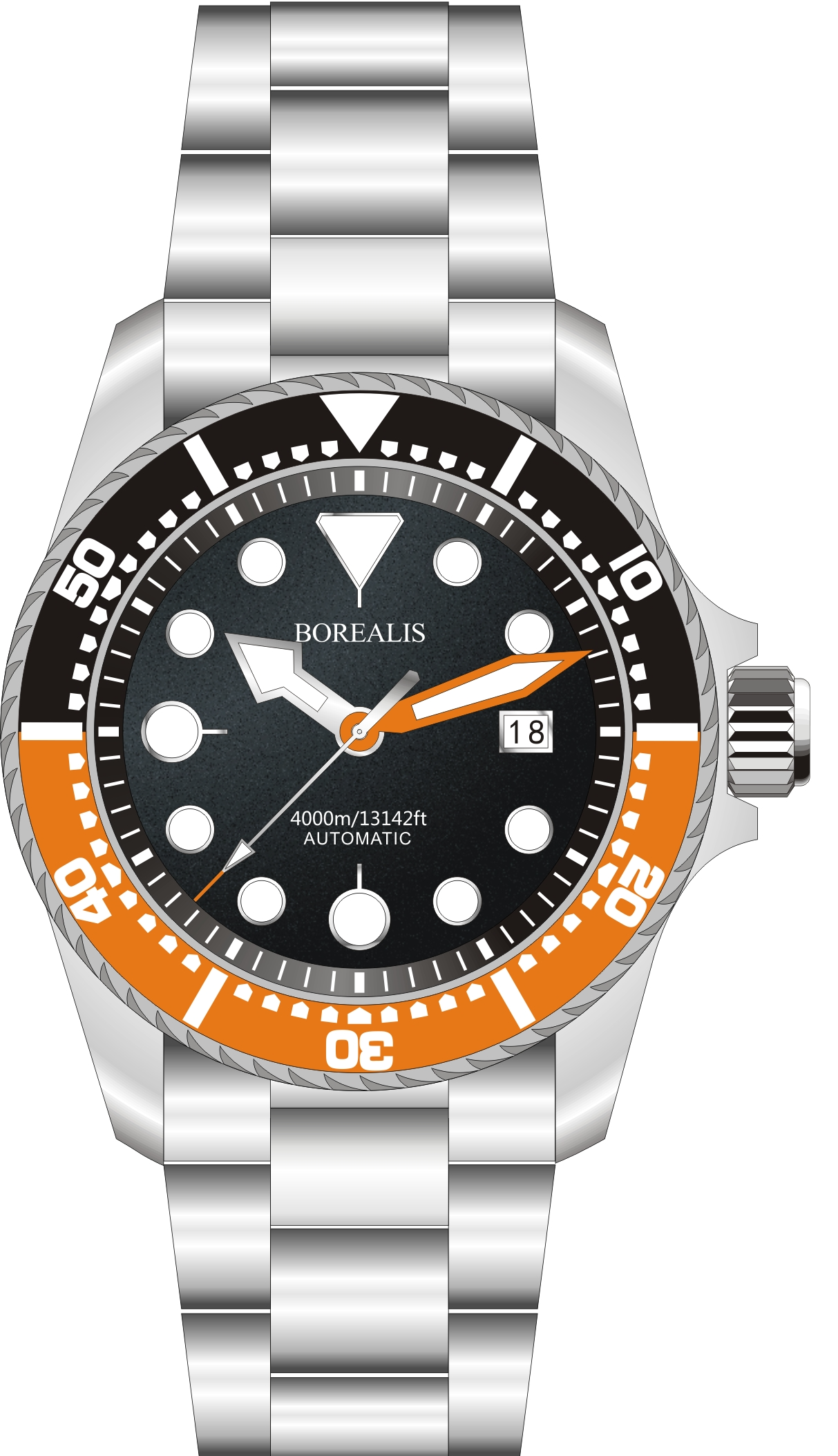 Borealis Seafarer II Stainless Steel Black Orange BGW9 Sapphire Turbine Style Grip Bezel 4000m Miyota 9015 Automatic Diver Watch BSFIIBLACKORANGEBGW9
