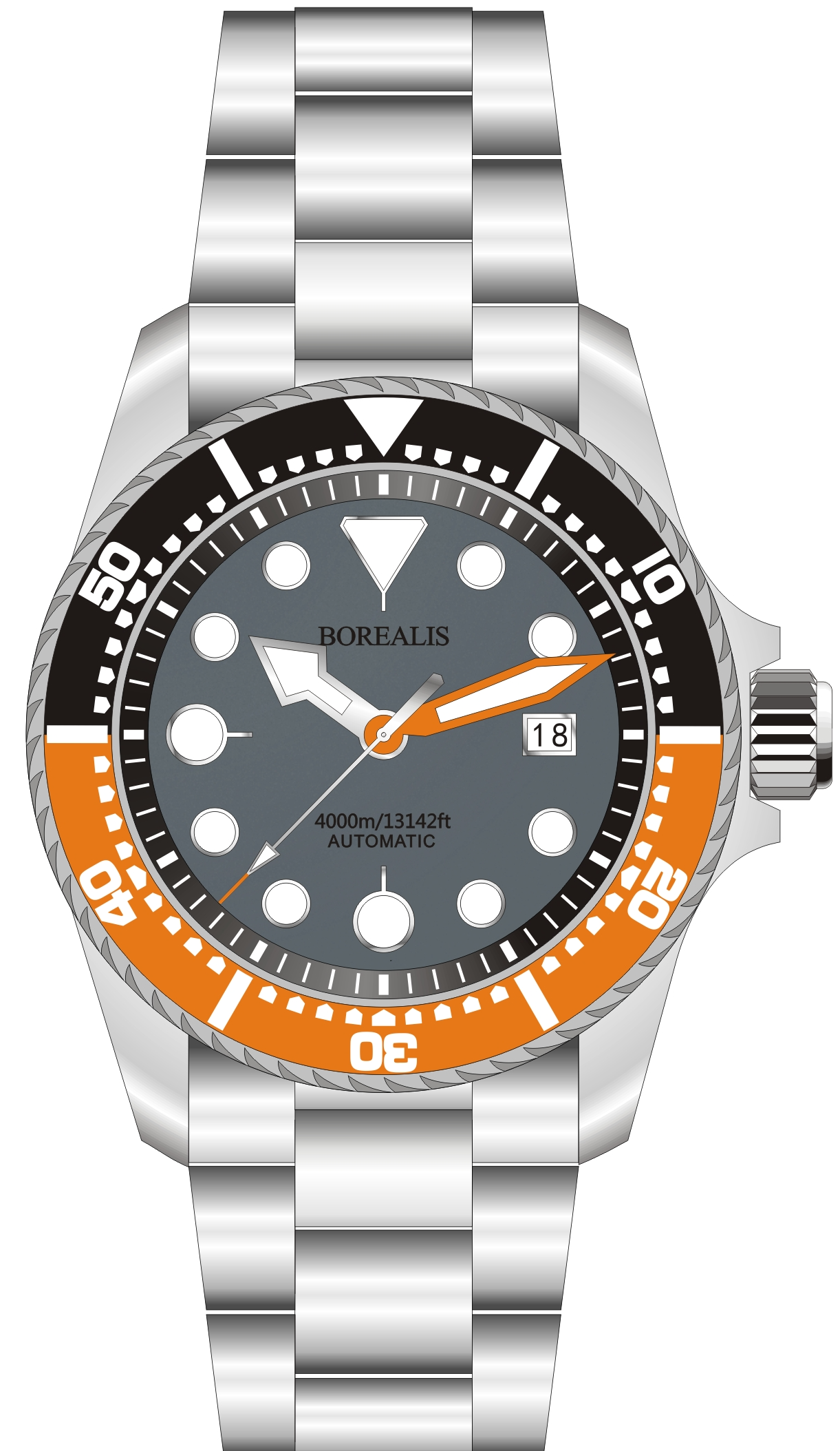 Borealis Seafarer II Stainless Steel Gray Orange BGW9 Sapphire Turbine Style Grip Bezel 4000m Miyota 9015 Automatic Diver Watch BSFIIGRAYORANGEBGW9