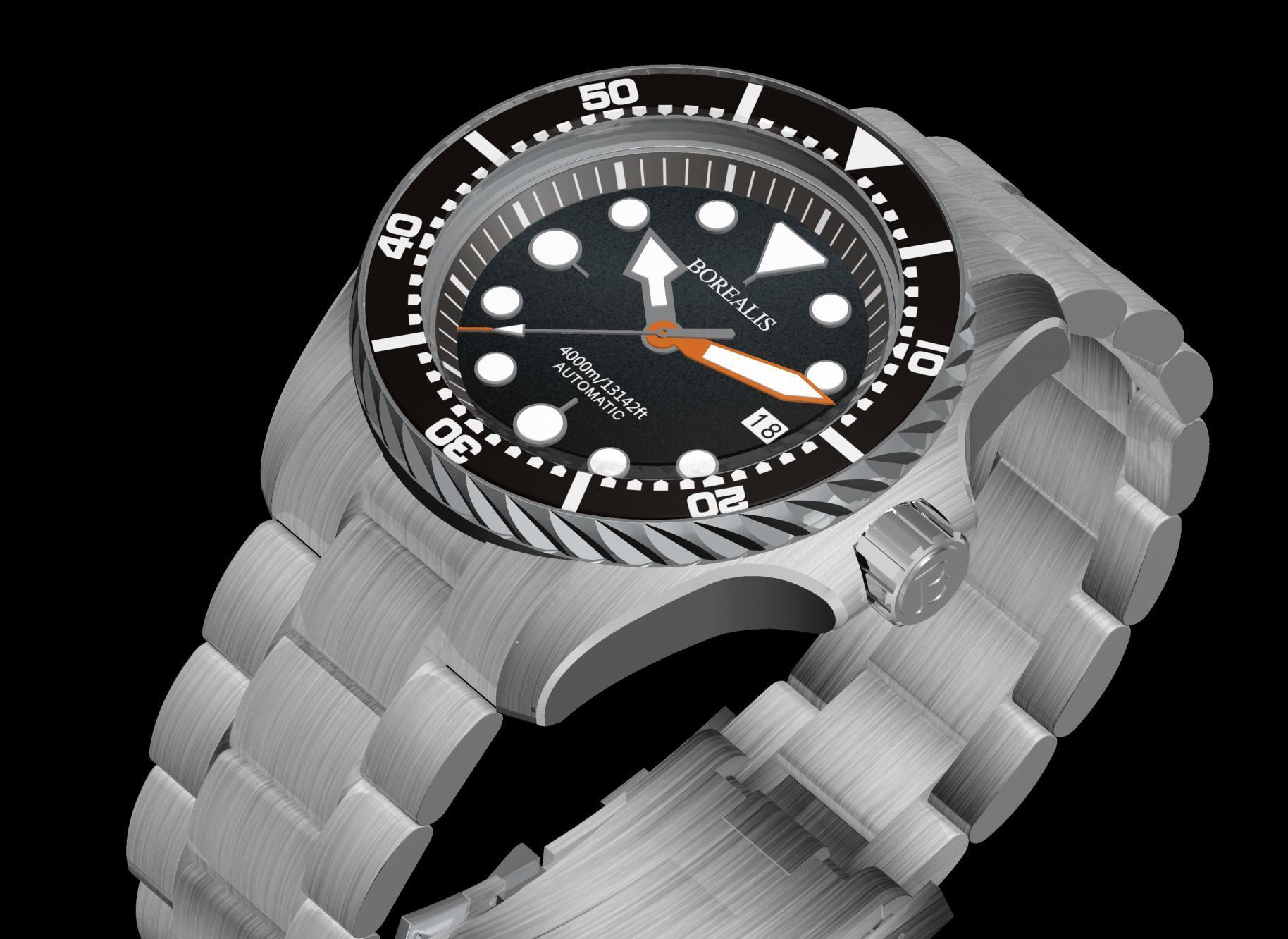 Borealis Seafarer II Stainless Steel Black BGW9 Sapphire Turbine Style Grip Bezel 4000m Miyota 9015 Automatic Diver Watch