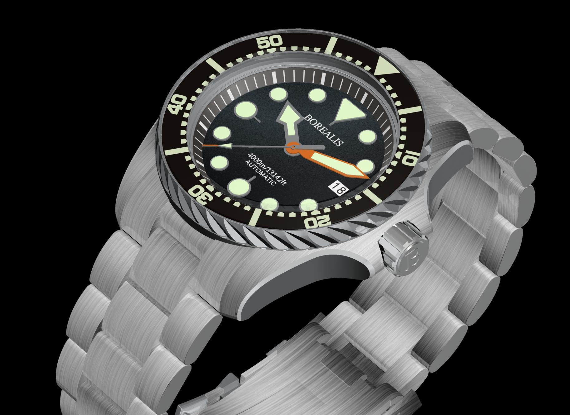 Borealis Seafarer II Stainless Steel Black C3 Sapphire Turbine Style Grip Bezel 4000m Miyota 9015 Automatic Diver Watch