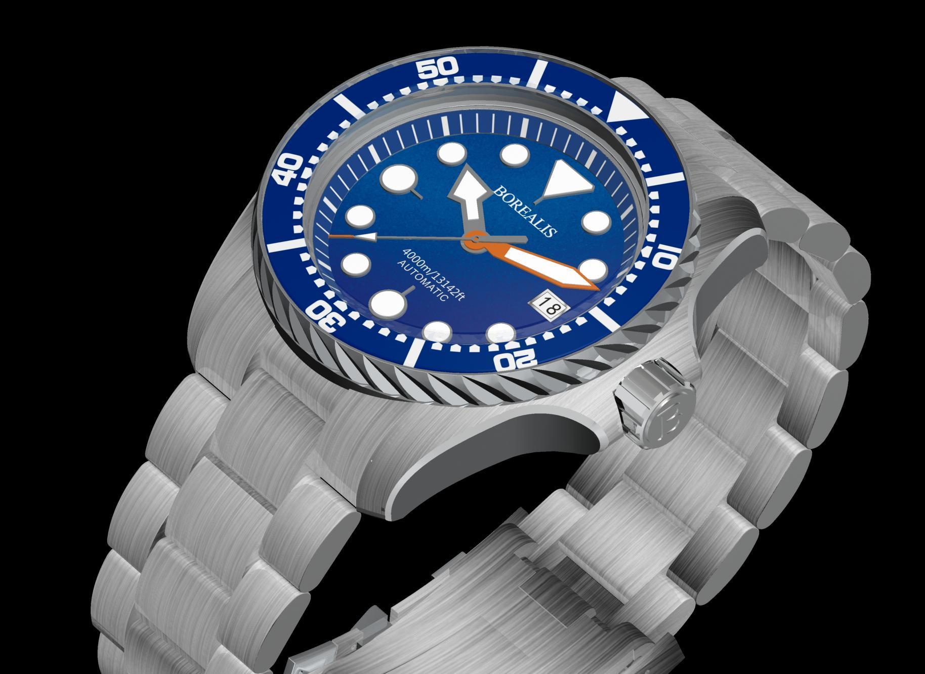 Borealis Seafarer II Stainless Steel Blue BGW9 Sapphire Turbine Style Grip Bezel 4000m Miyota 9015 Automatic Diver Watch