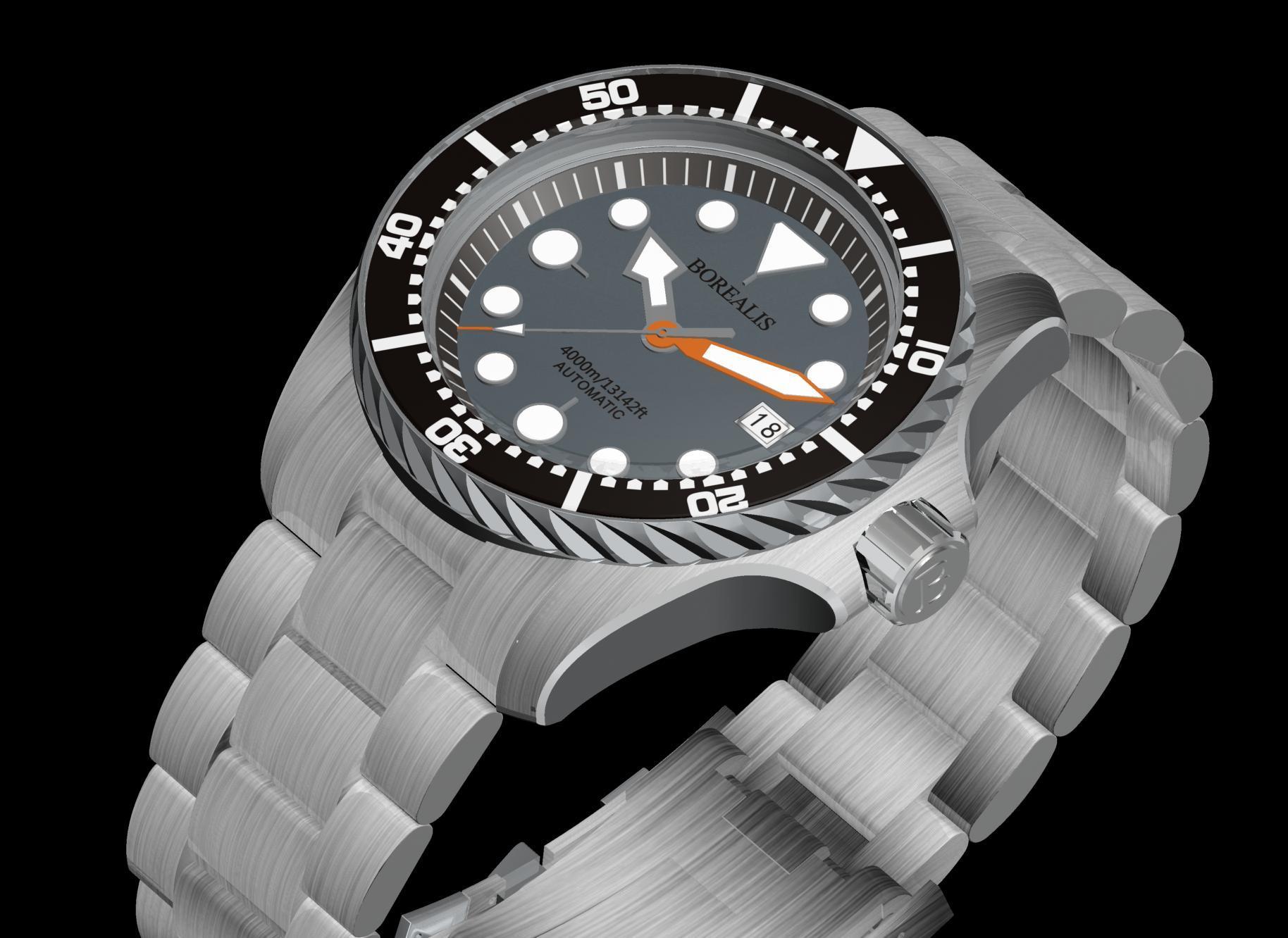 Borealis Seafarer II Stainless Steel Gray BGW9 Sapphire Turbine Style Grip Bezel 4000m Miyota 9015 Automatic Diver Watch