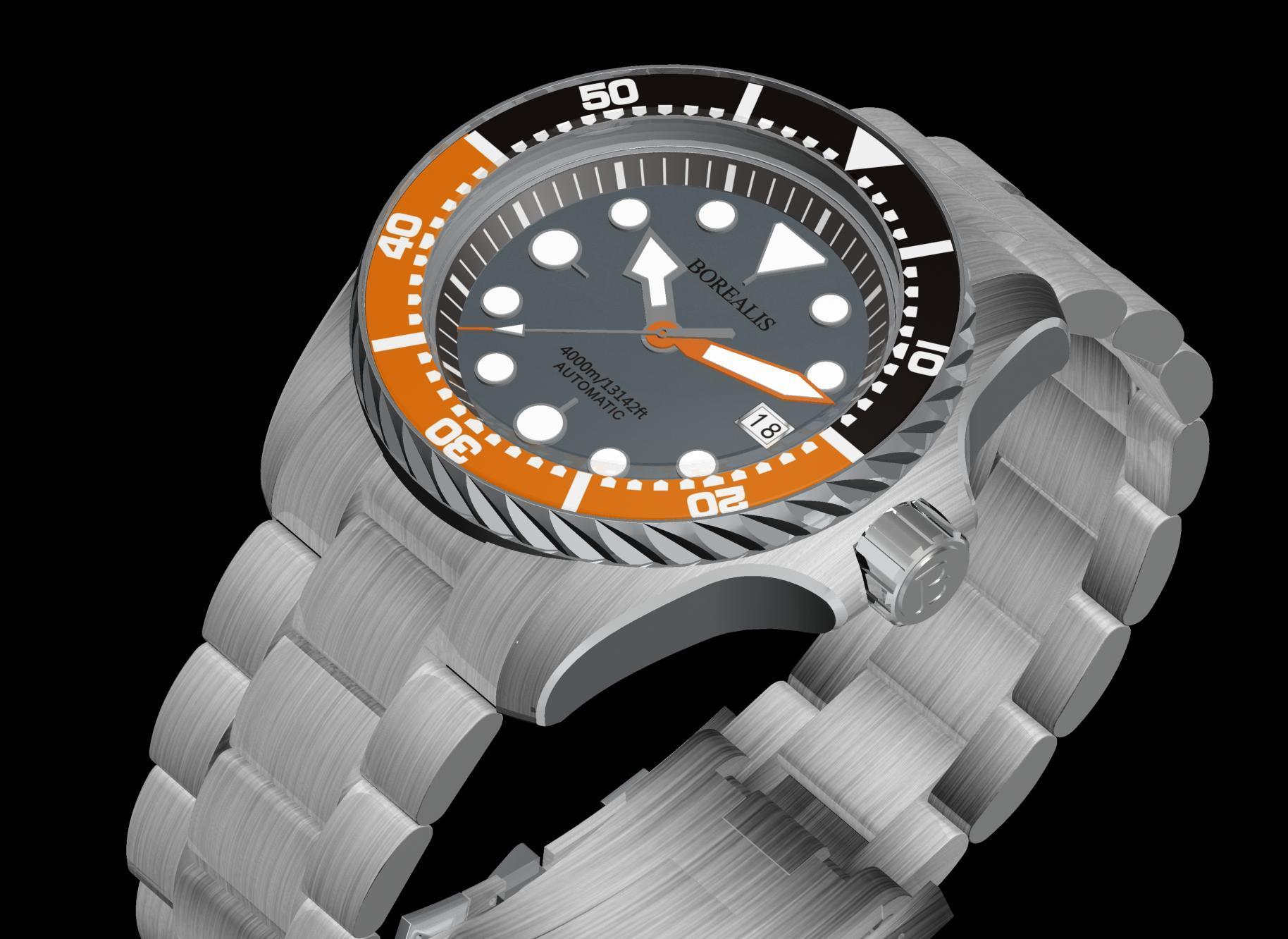 Borealis Seafarer II Stainless Steel Gray Orange BGW9 Sapphire Turbine Style Grip Bezel 4000m Miyota 9015 Automatic Diver Watch